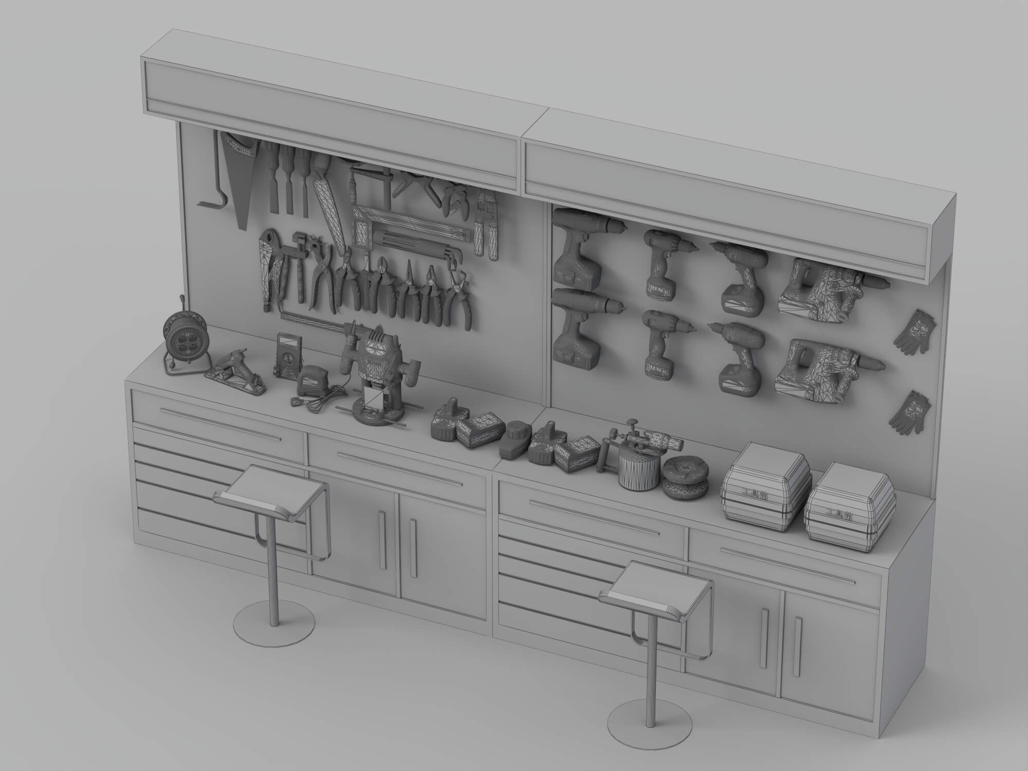 Workshop Tool Workbench with Perforated Panel 3D Model 3D Model
