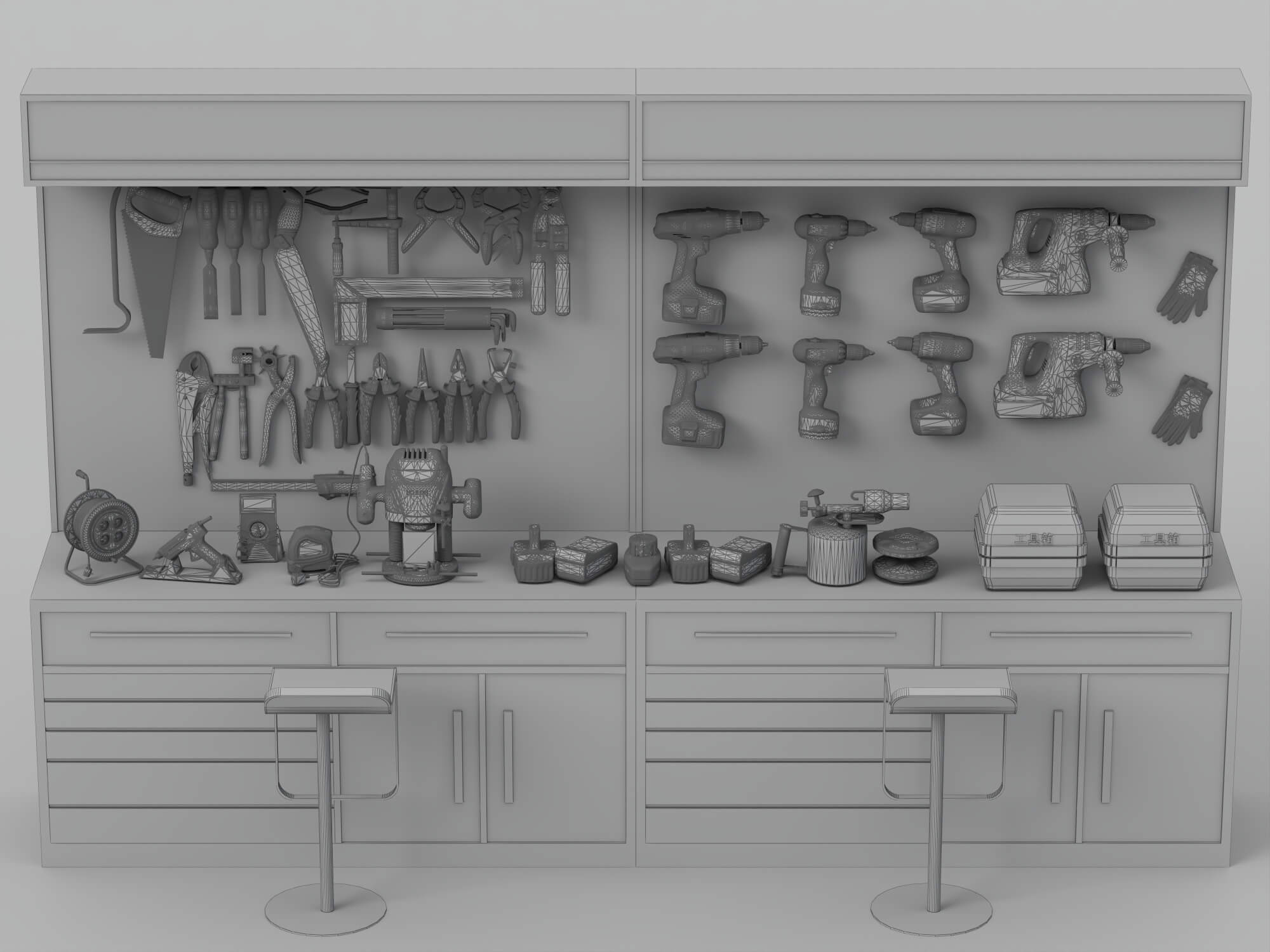 Workshop Tool Workbench with Perforated Panel 3D Model 3D Model