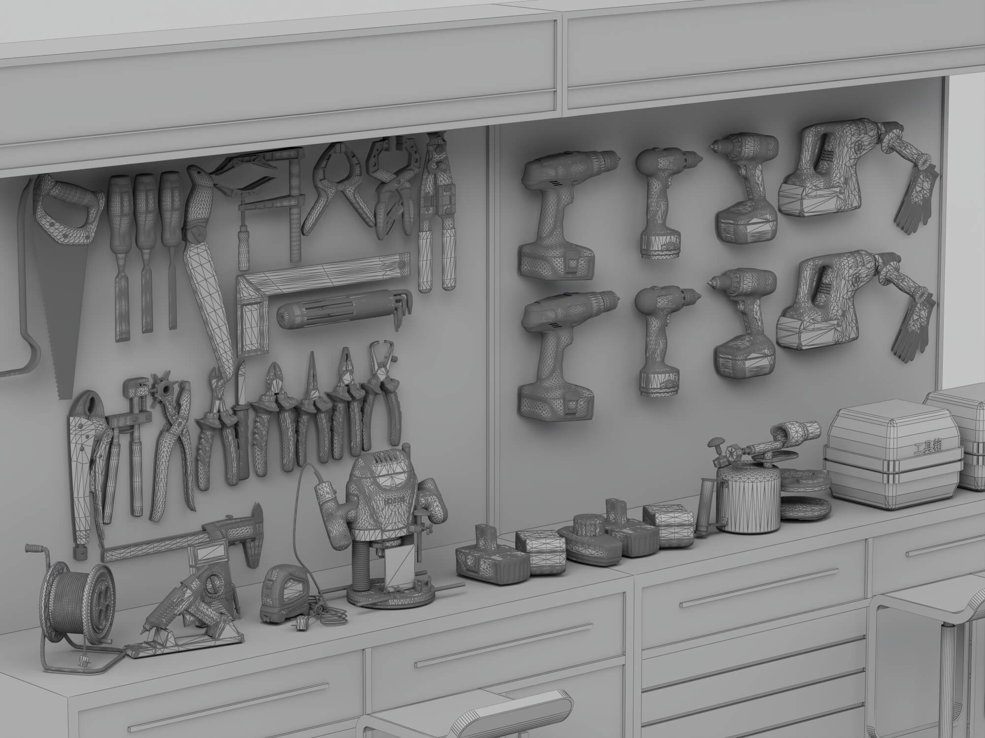 Workshop Tool Workbench with Perforated Panel 3D Model 3D Model