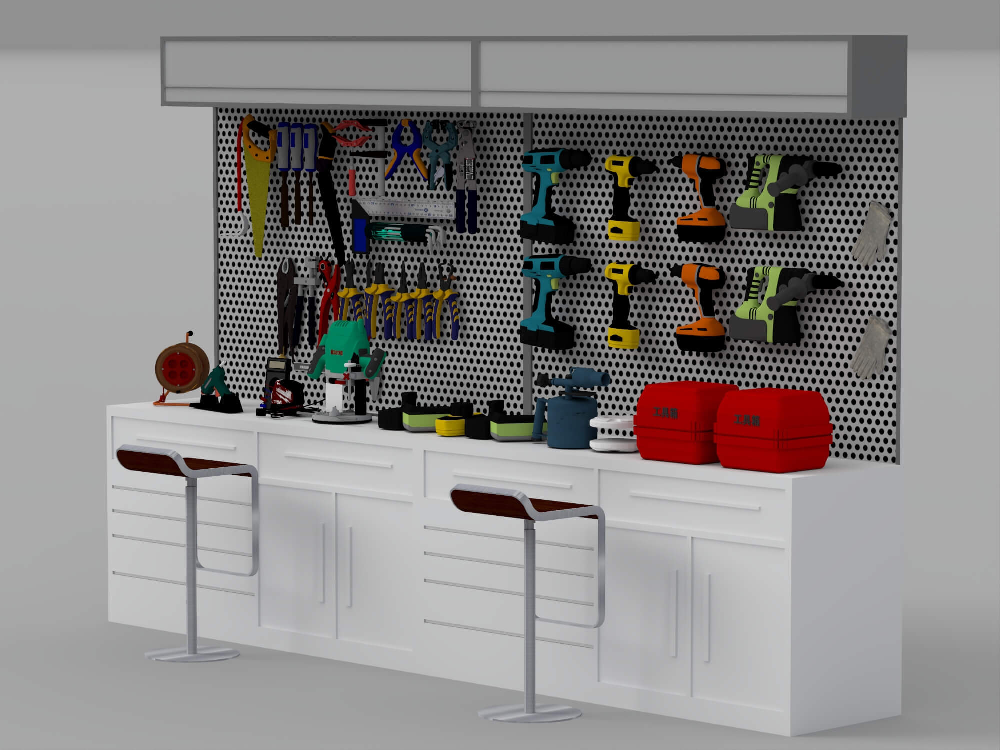 Workshop Tool Workbench with Perforated Panel 3D Model 3D Model