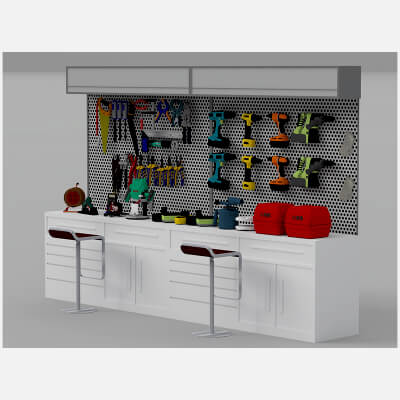 Workshop Tool Workbench with Perforated Panel 3D Model