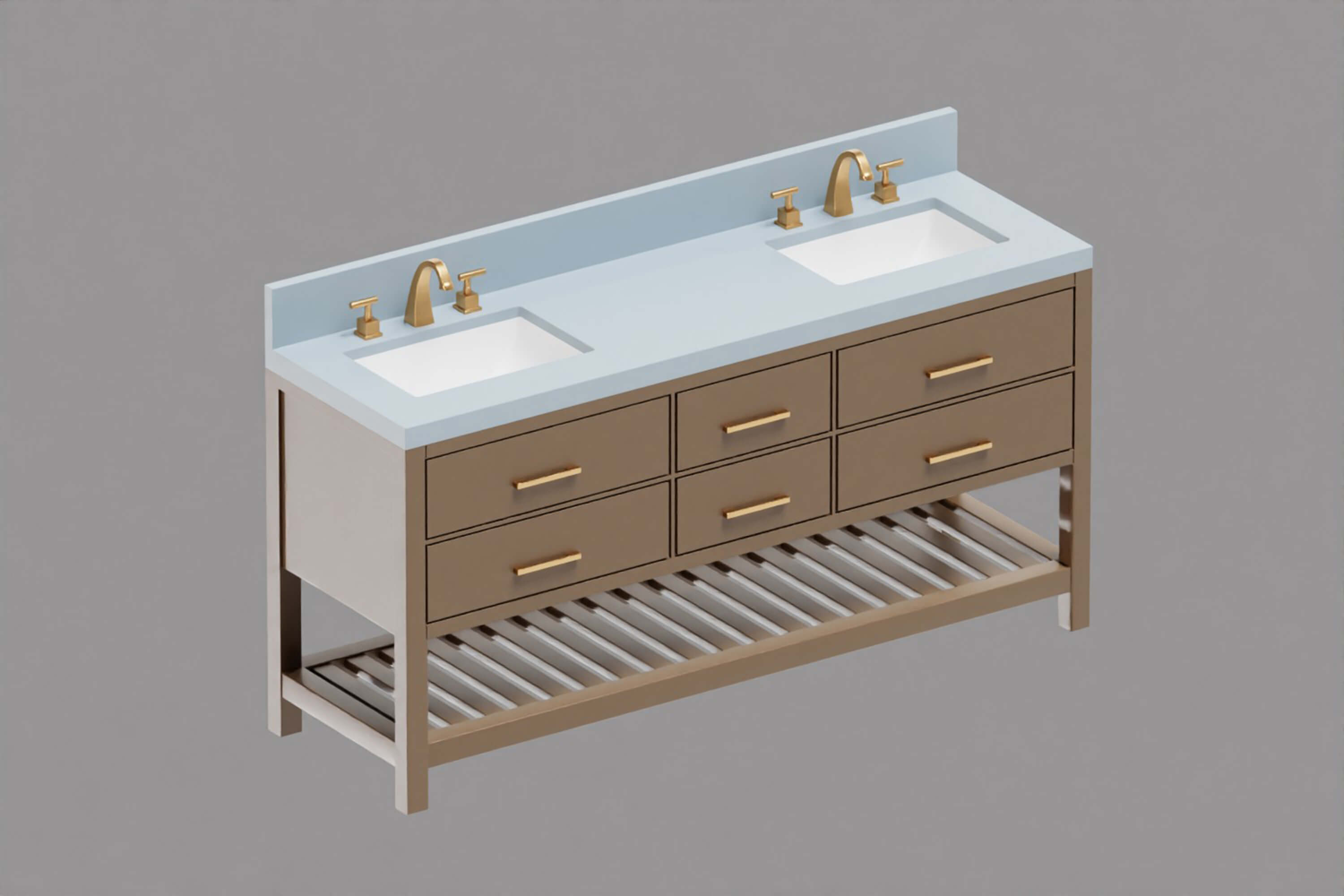 Modern Double Sink Bathroom Vanity Cabinet 3D Model