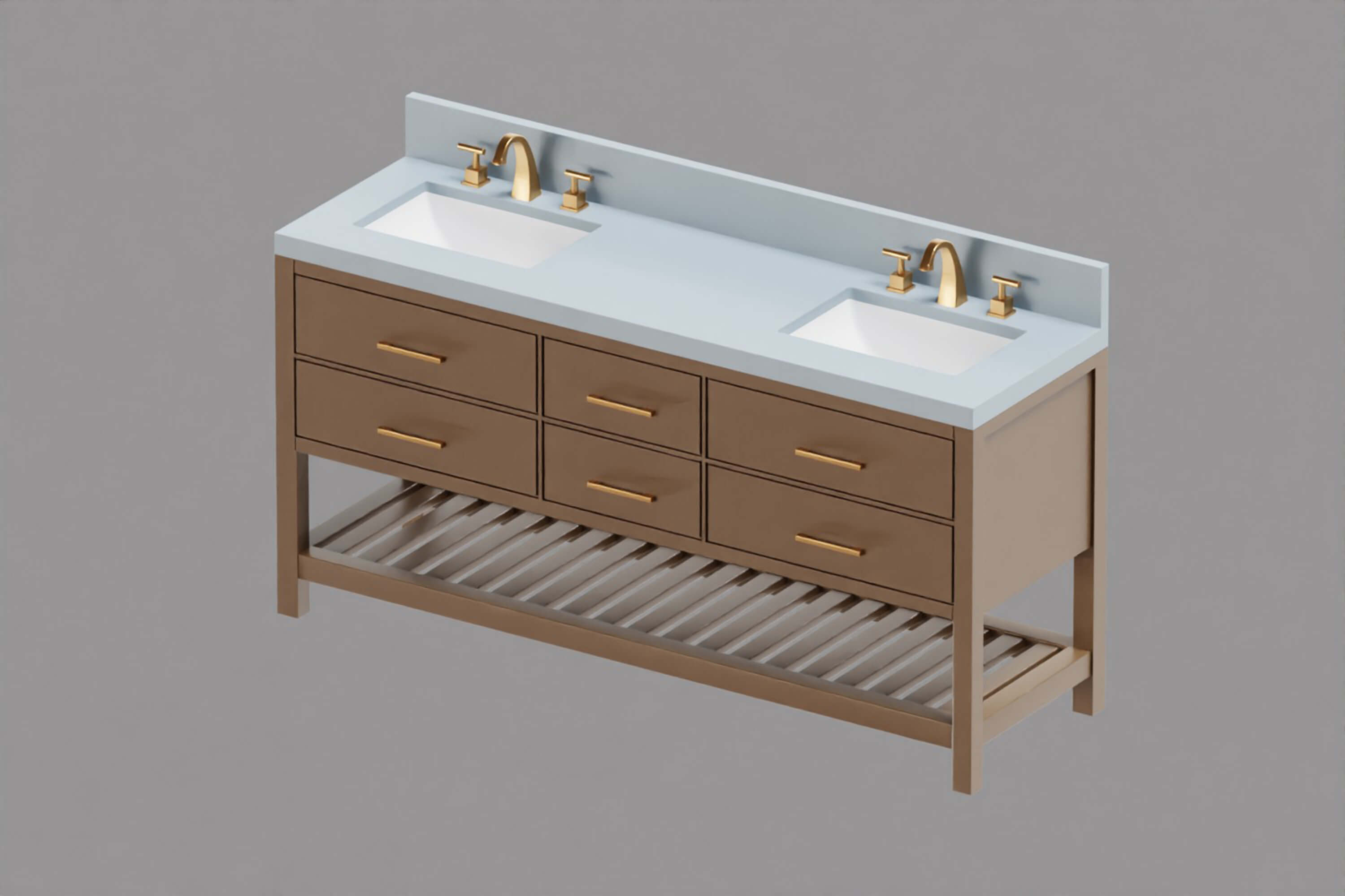 Modern Double Sink Bathroom Vanity Cabinet 3D Model
