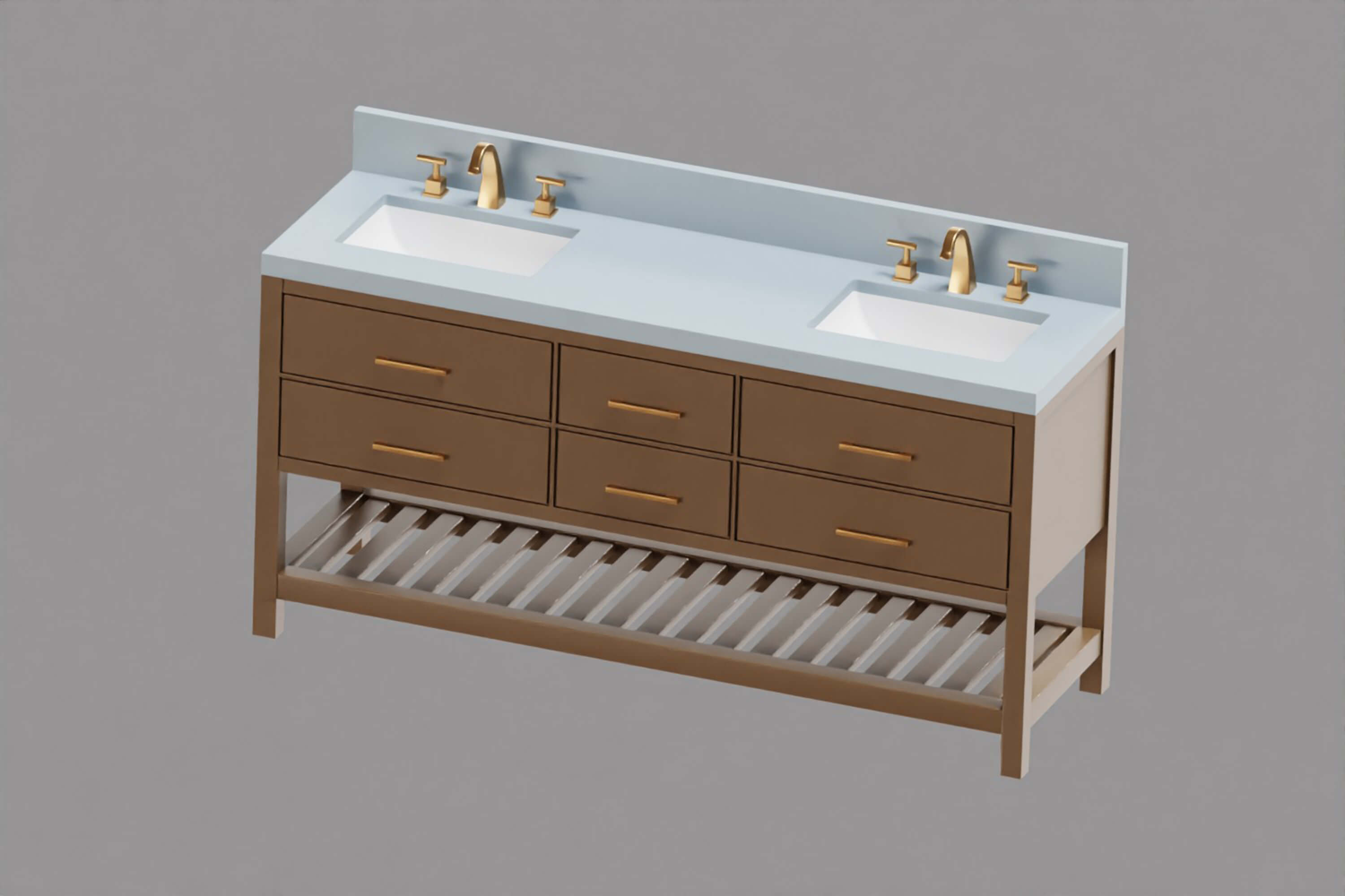 Modern Double Sink Bathroom Vanity Cabinet 3D Model