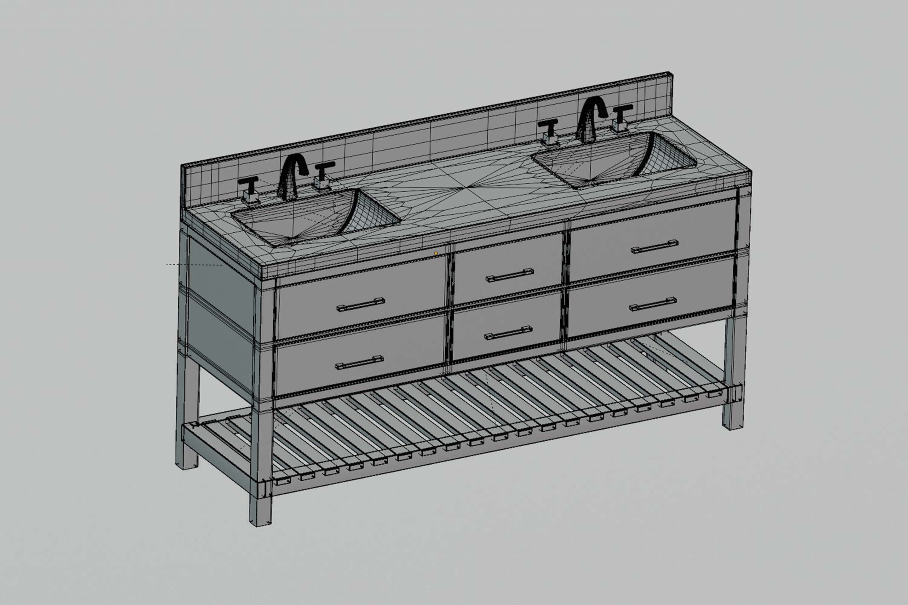 Modern Double Sink Bathroom Vanity Cabinet 3D Model