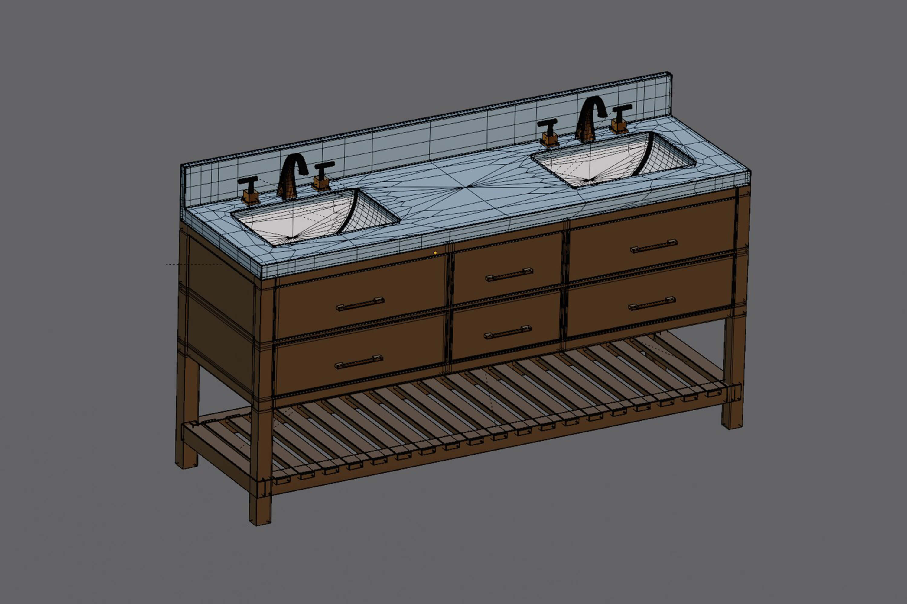 Modern Double Sink Bathroom Vanity Cabinet 3D Model
