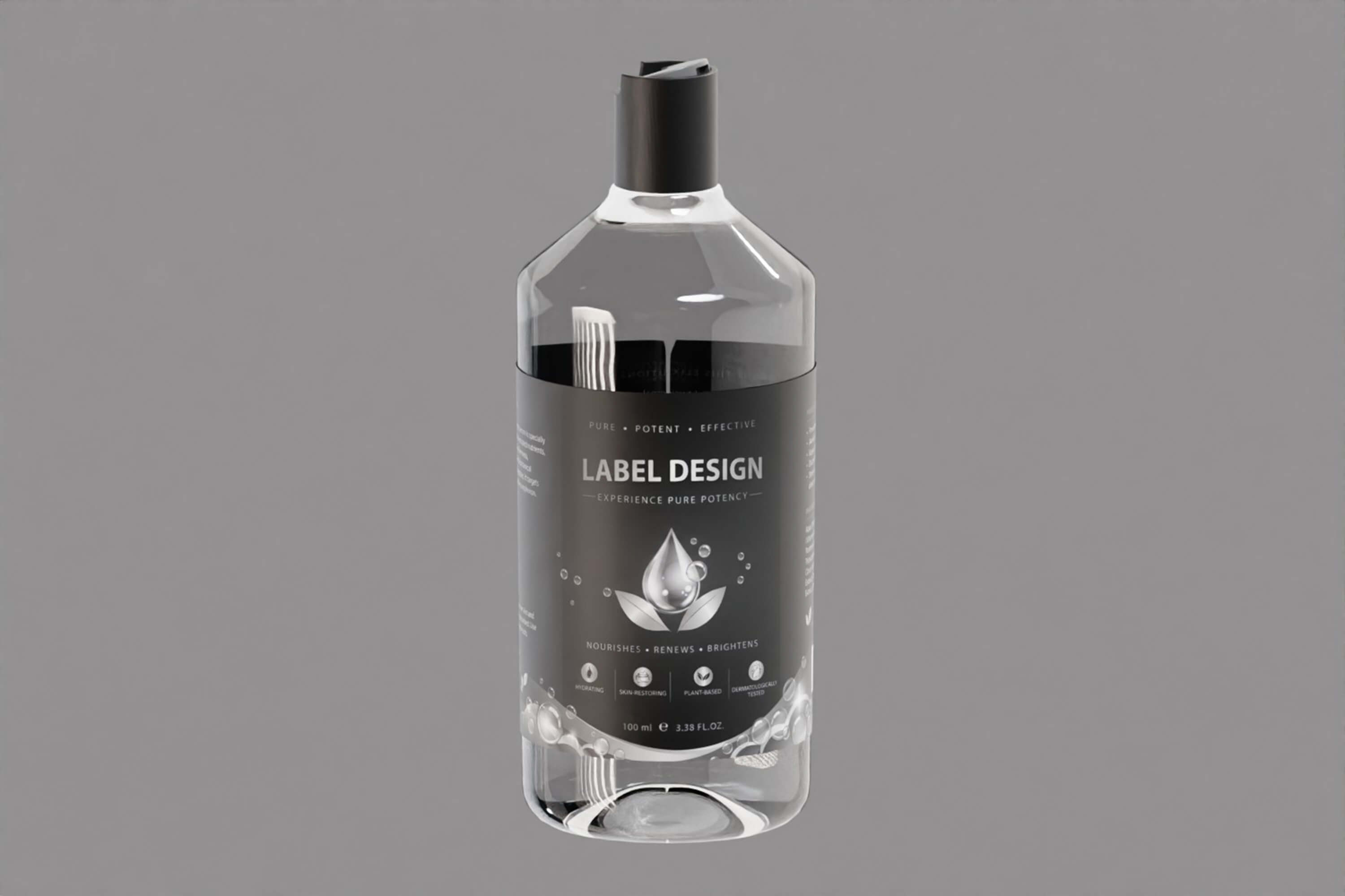 Transparent Cosmetic Bottle black Cap 3D Model