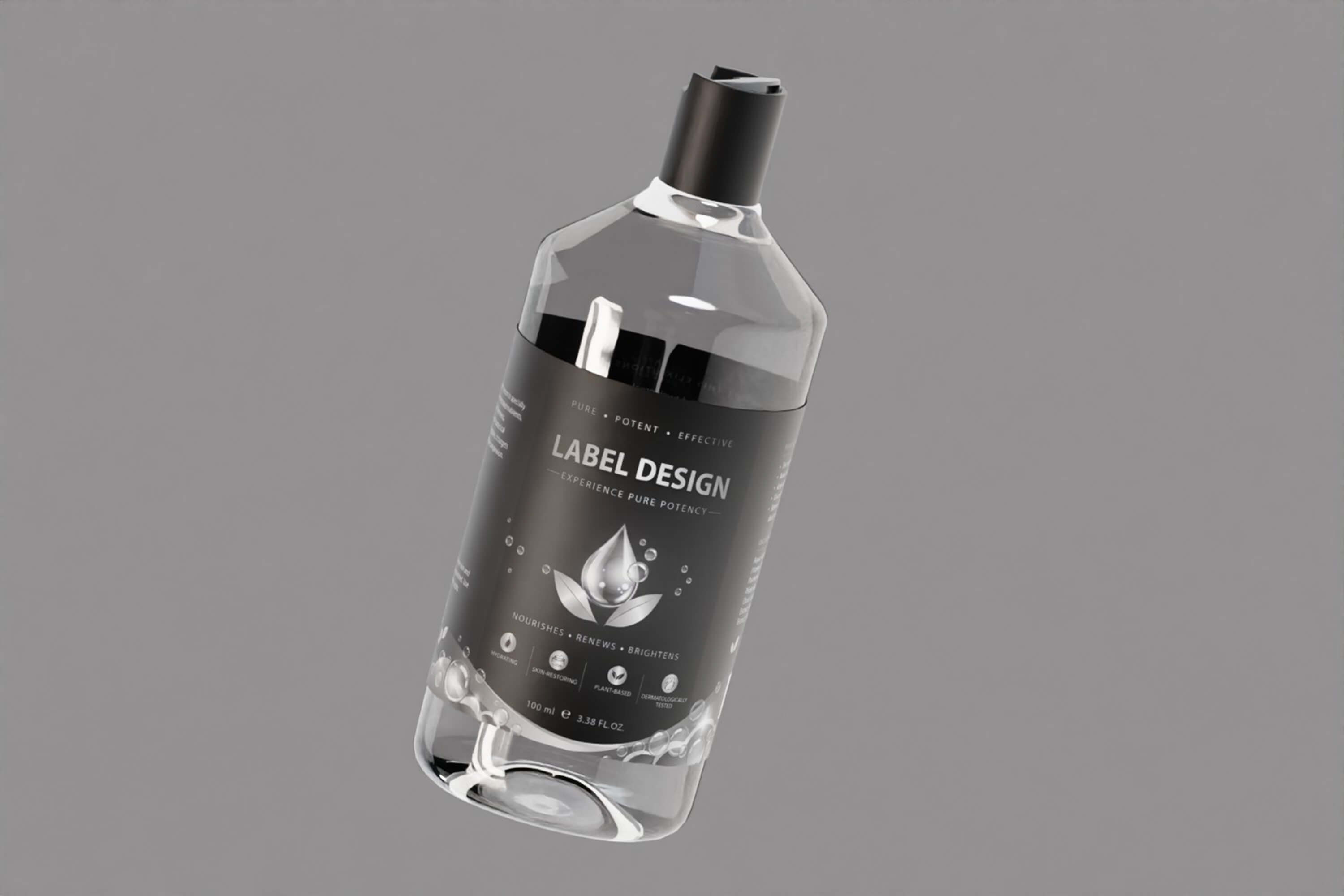 Transparent Cosmetic Bottle black Cap 3D Model