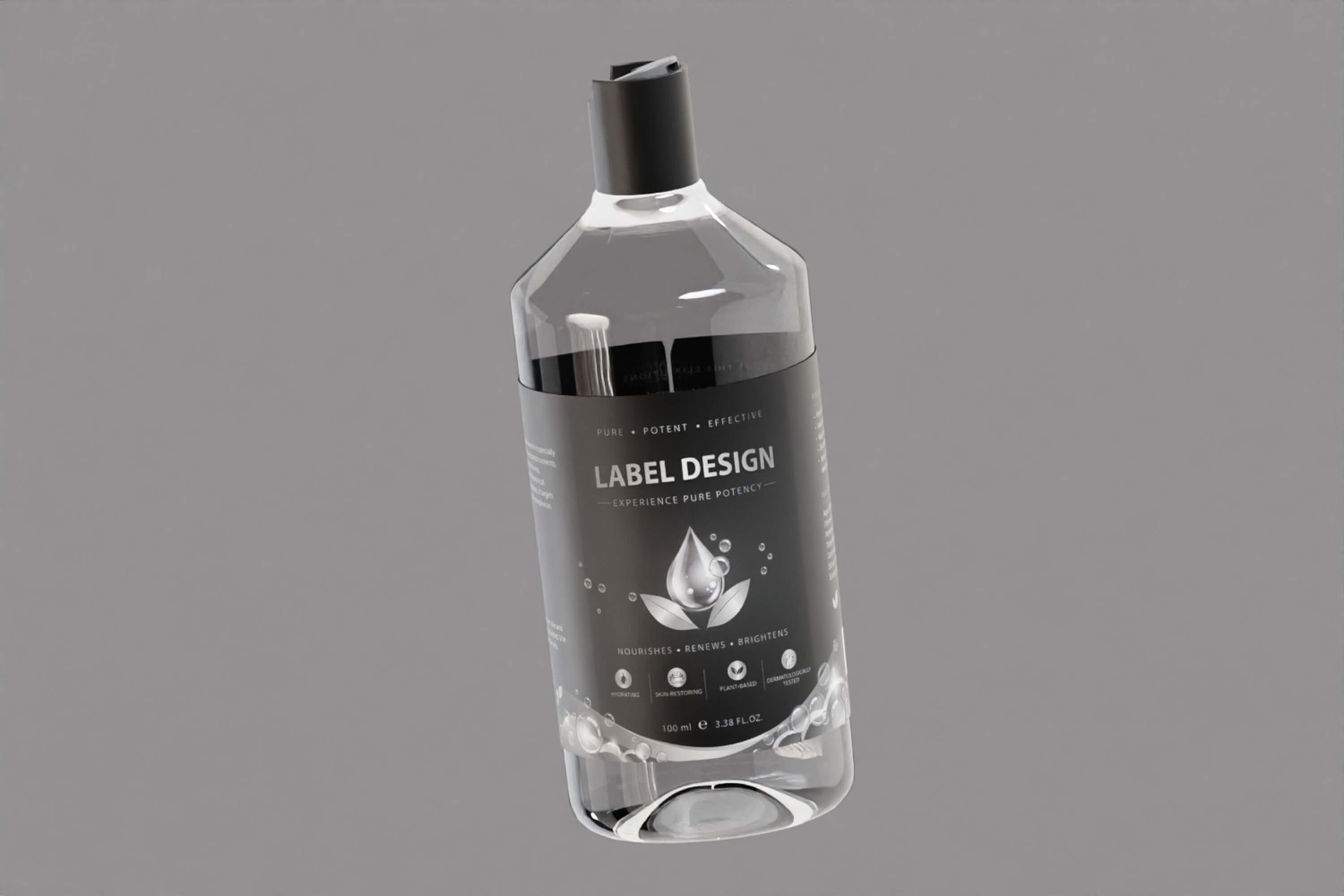 Transparent Cosmetic Bottle black Cap 3D Model