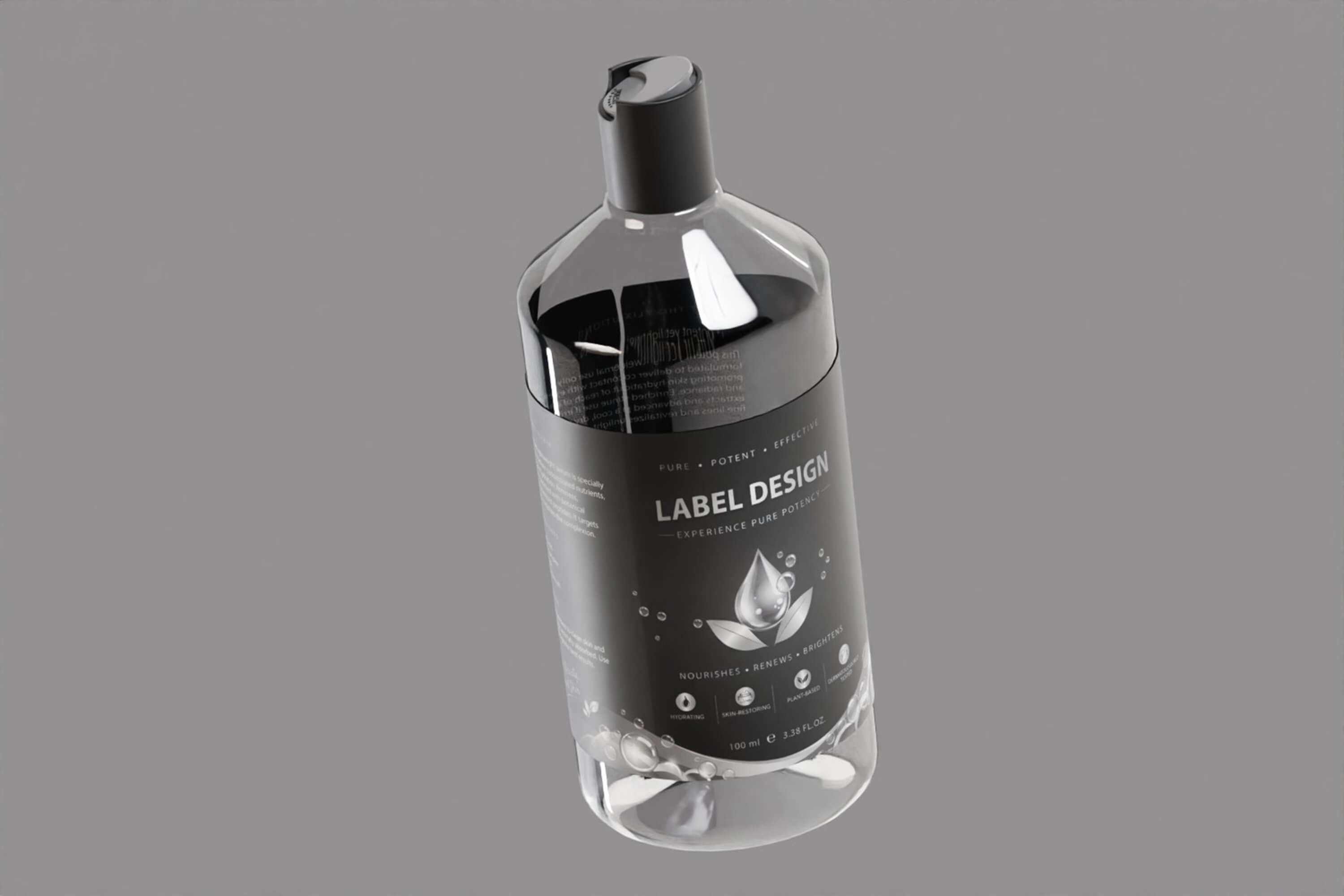 Transparent Cosmetic Bottle black Cap 3D Model