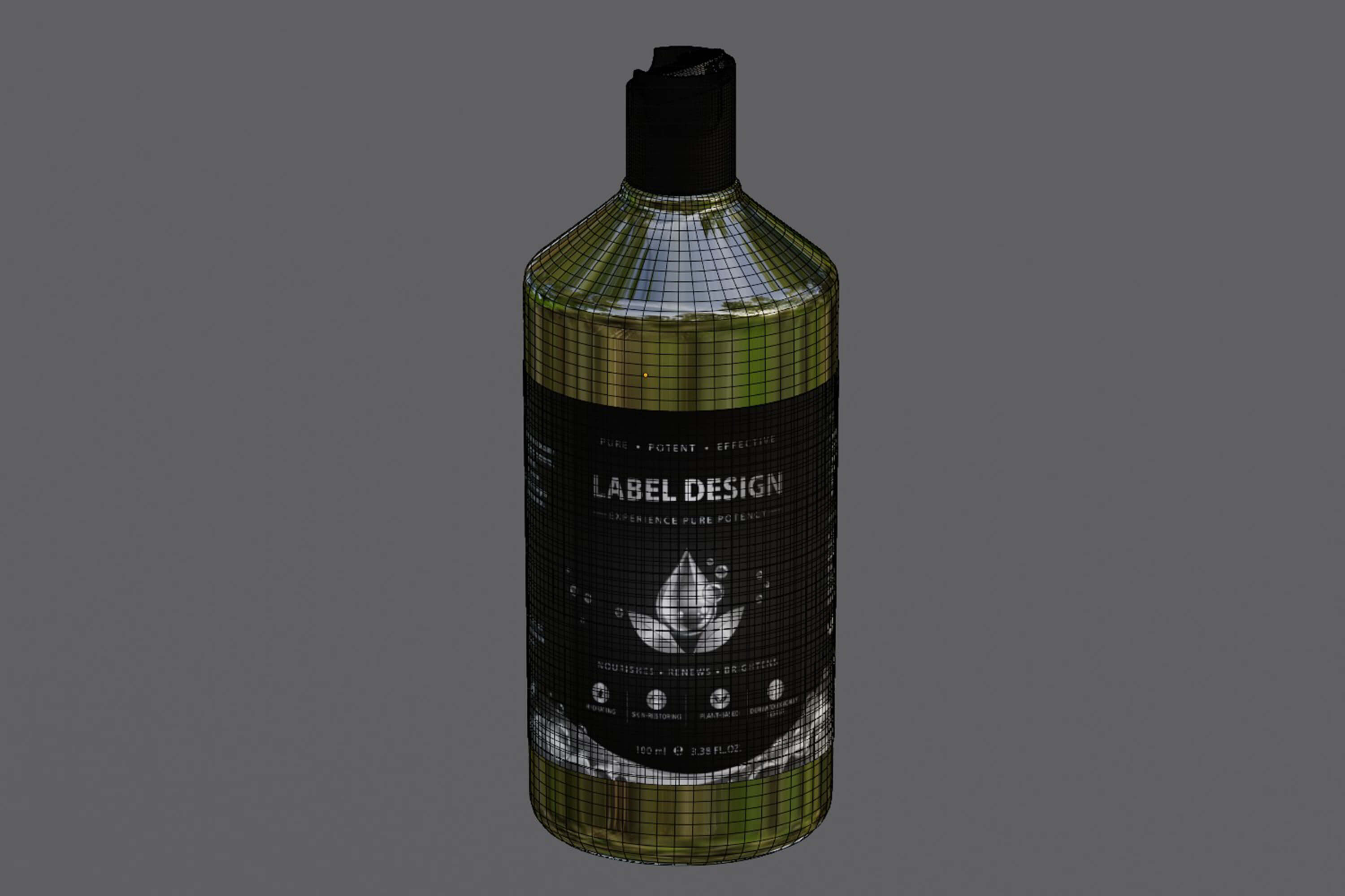 Transparent Cosmetic Bottle black Cap 3D Model