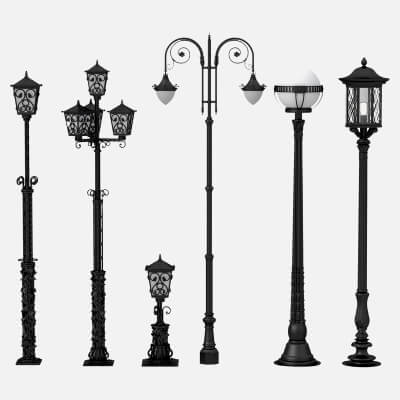Ornate Black Street Lamp Post Collection 3D Model