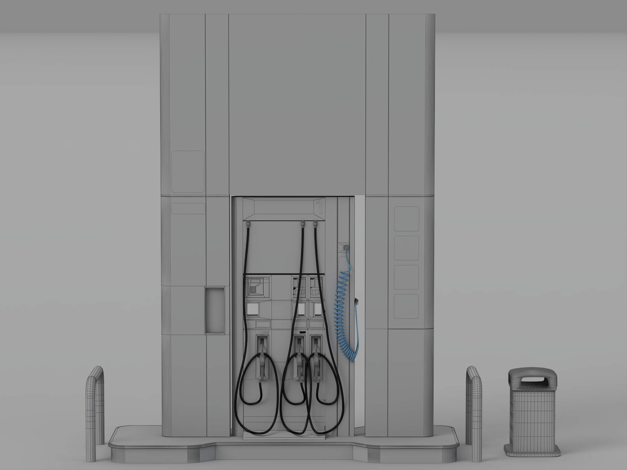 Pemex Branded Gas Pump Station with Safety Bollards Trash 3D Model