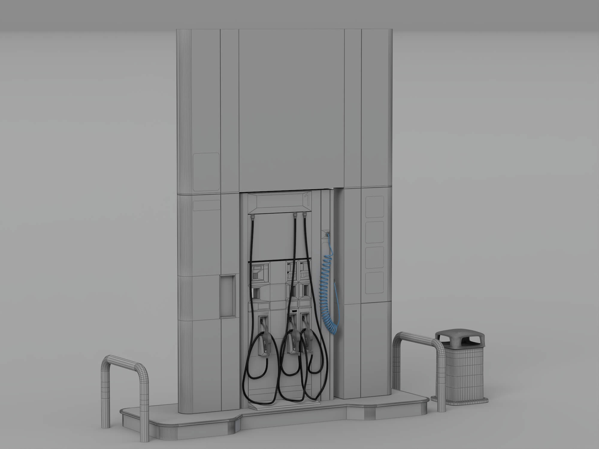 Pemex Branded Gas Pump Station with Safety Bollards Trash 3D Model