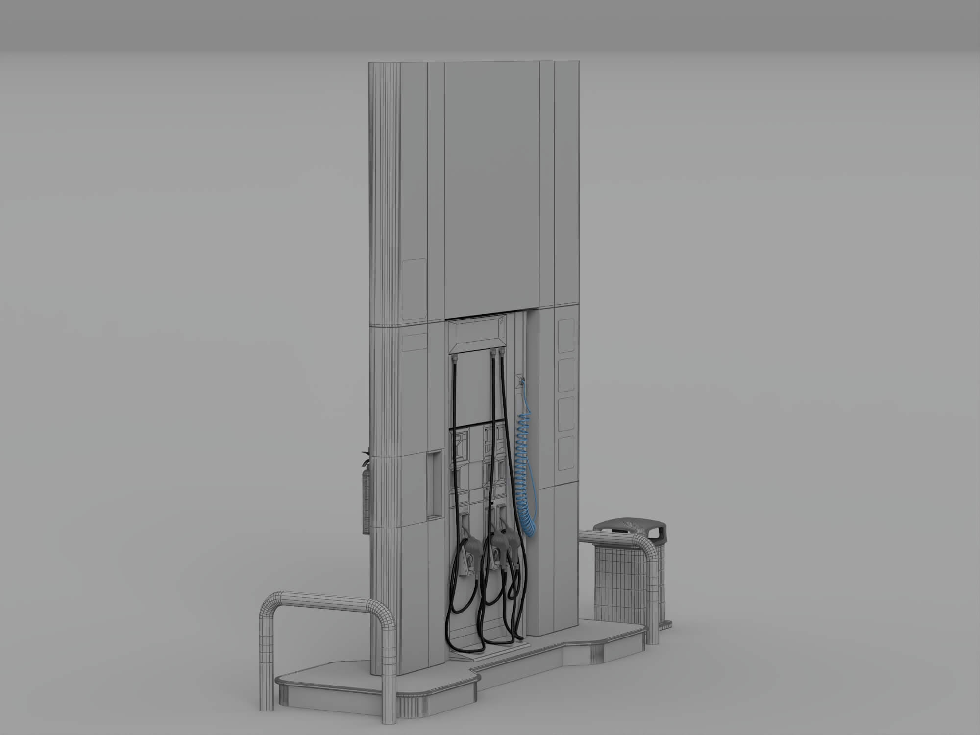 Pemex Branded Gas Pump Station with Safety Bollards Trash 3D Model