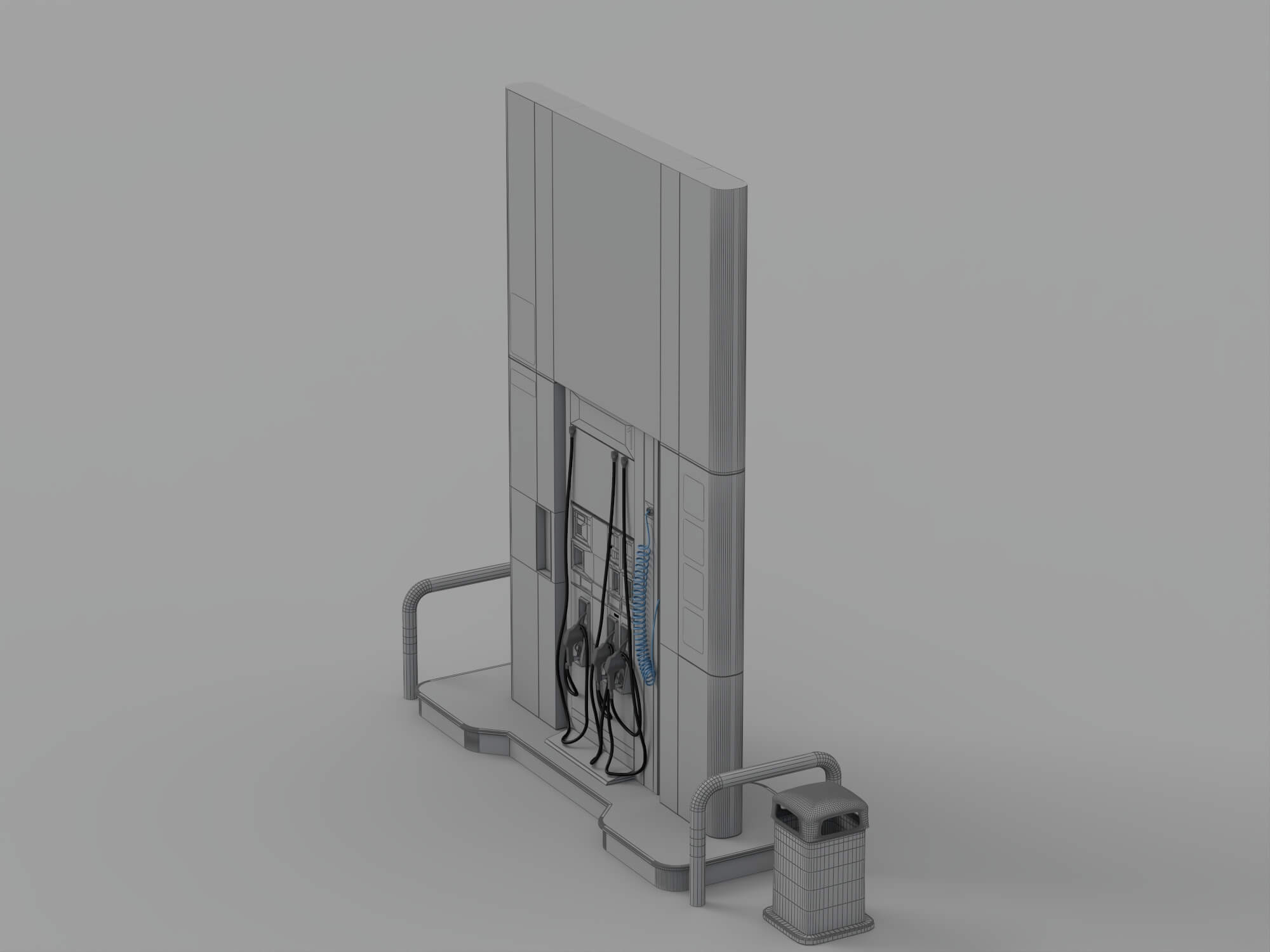 Pemex Branded Gas Pump Station with Safety Bollards Trash 3D Model