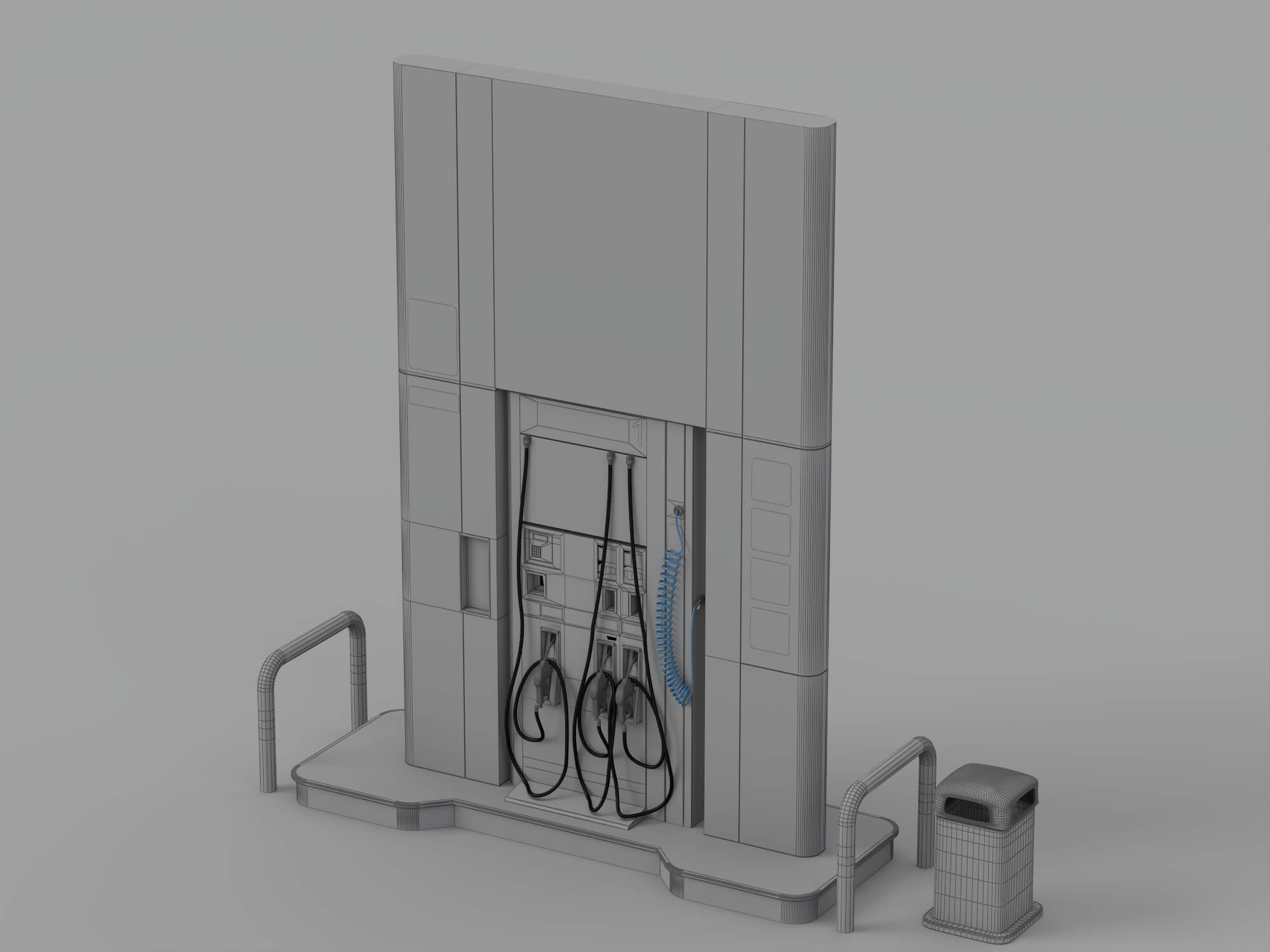 Pemex Branded Gas Pump Station with Safety Bollards Trash 3D Model