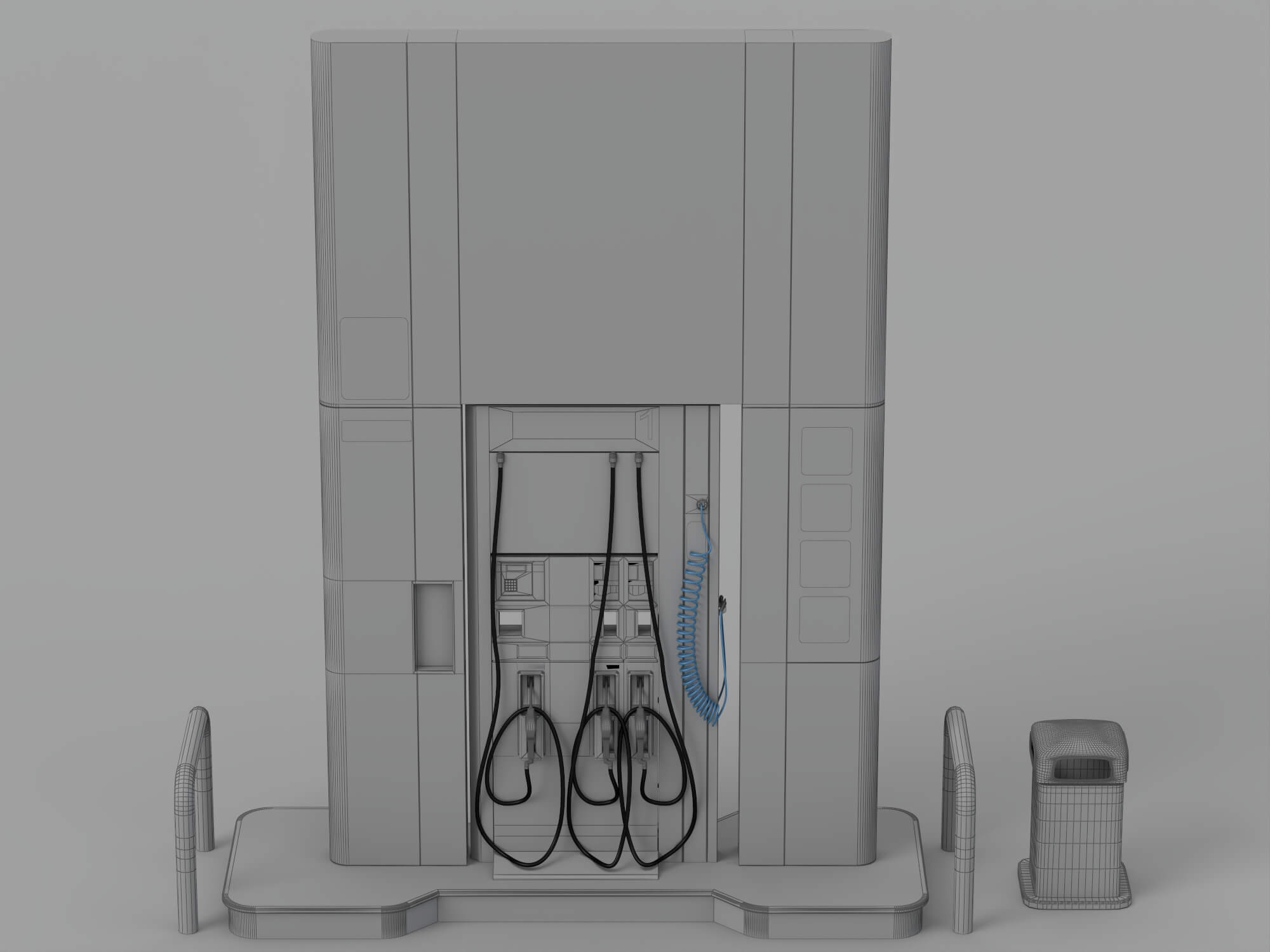 Pemex Branded Gas Pump Station with Safety Bollards Trash 3D Model