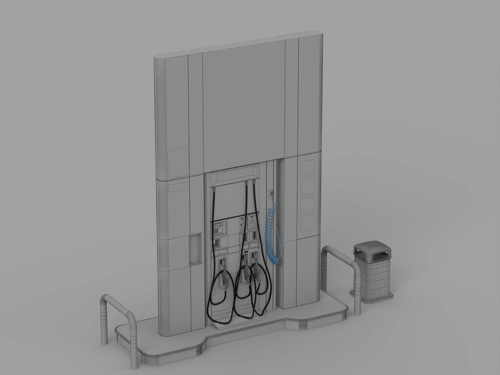 Pemex Branded Gas Pump Station with Safety Bollards Trash 3D Model