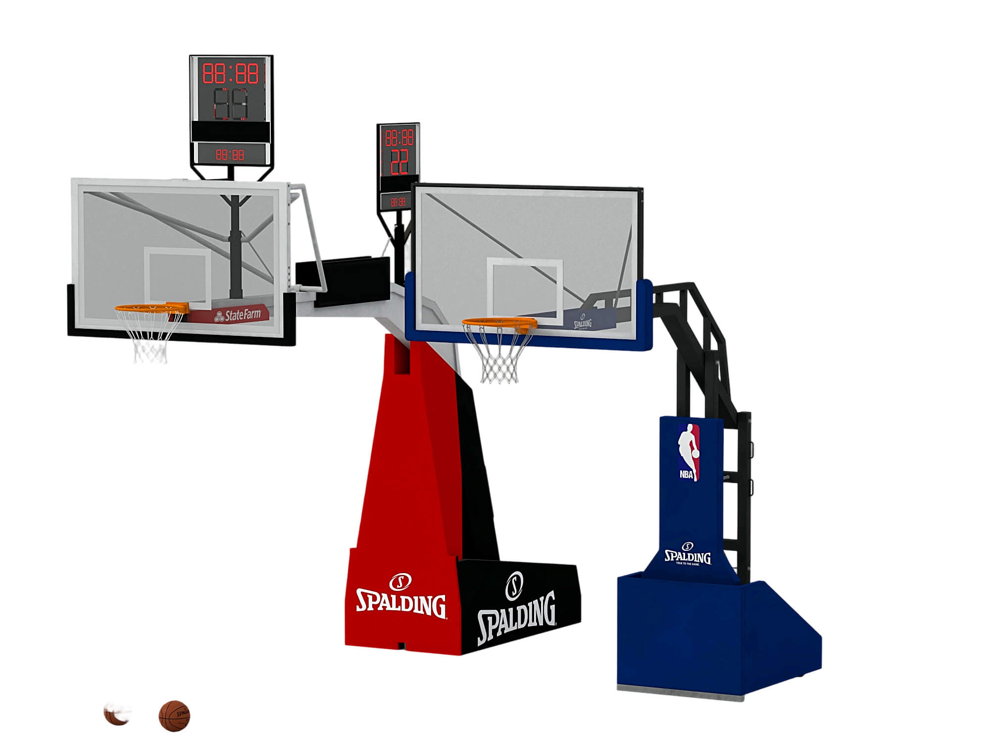 Professional Basketball Hoop Set with Shot Clocks and 3D Model