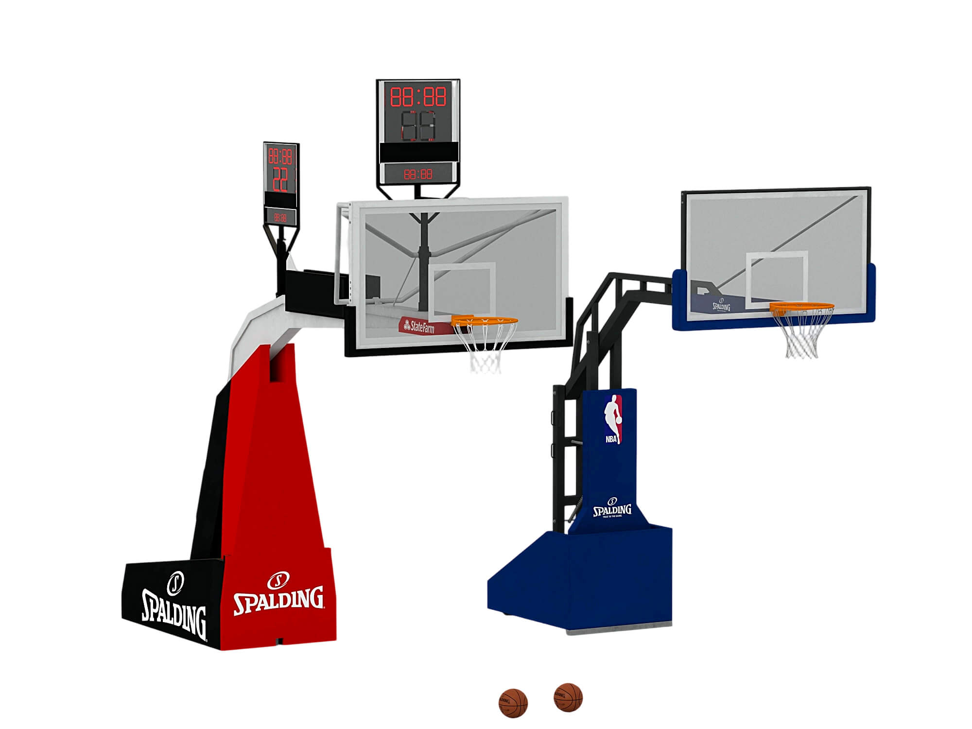 Professional Basketball Hoop Set with Shot Clocks and 3D Model