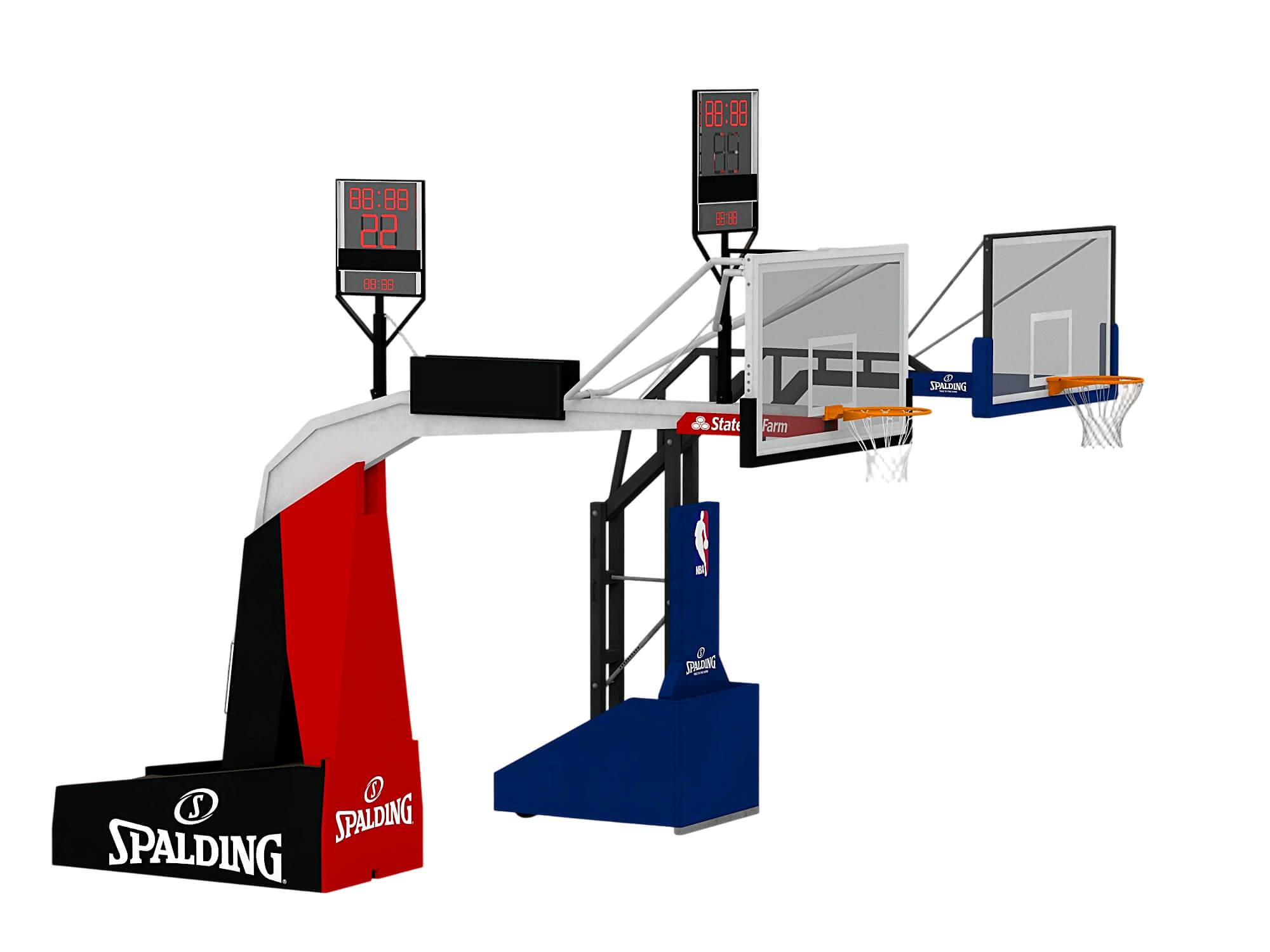 Professional Basketball Hoop Set with Shot Clocks and 3D Model