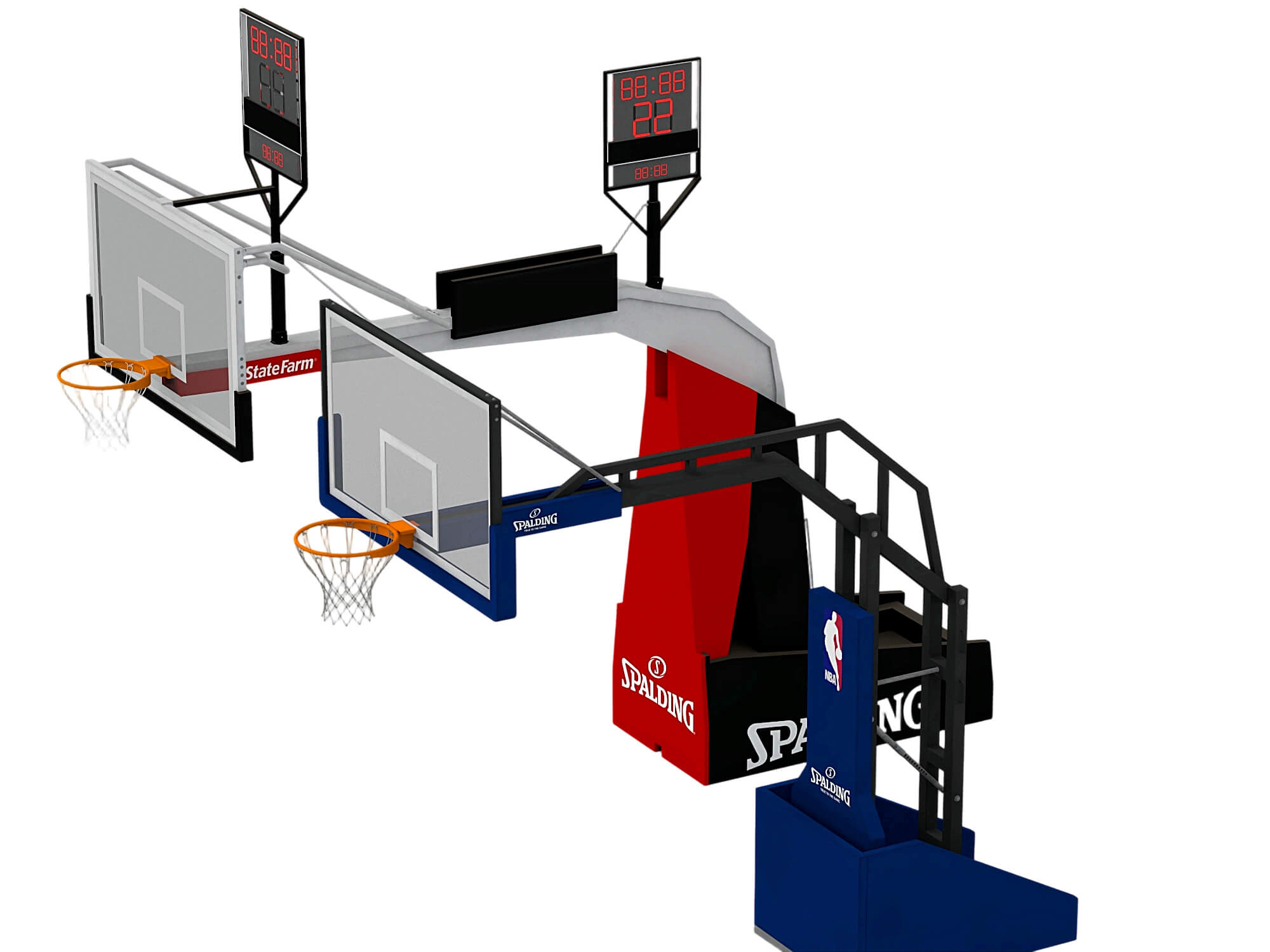 Professional Basketball Hoop Set with Shot Clocks and 3D Model