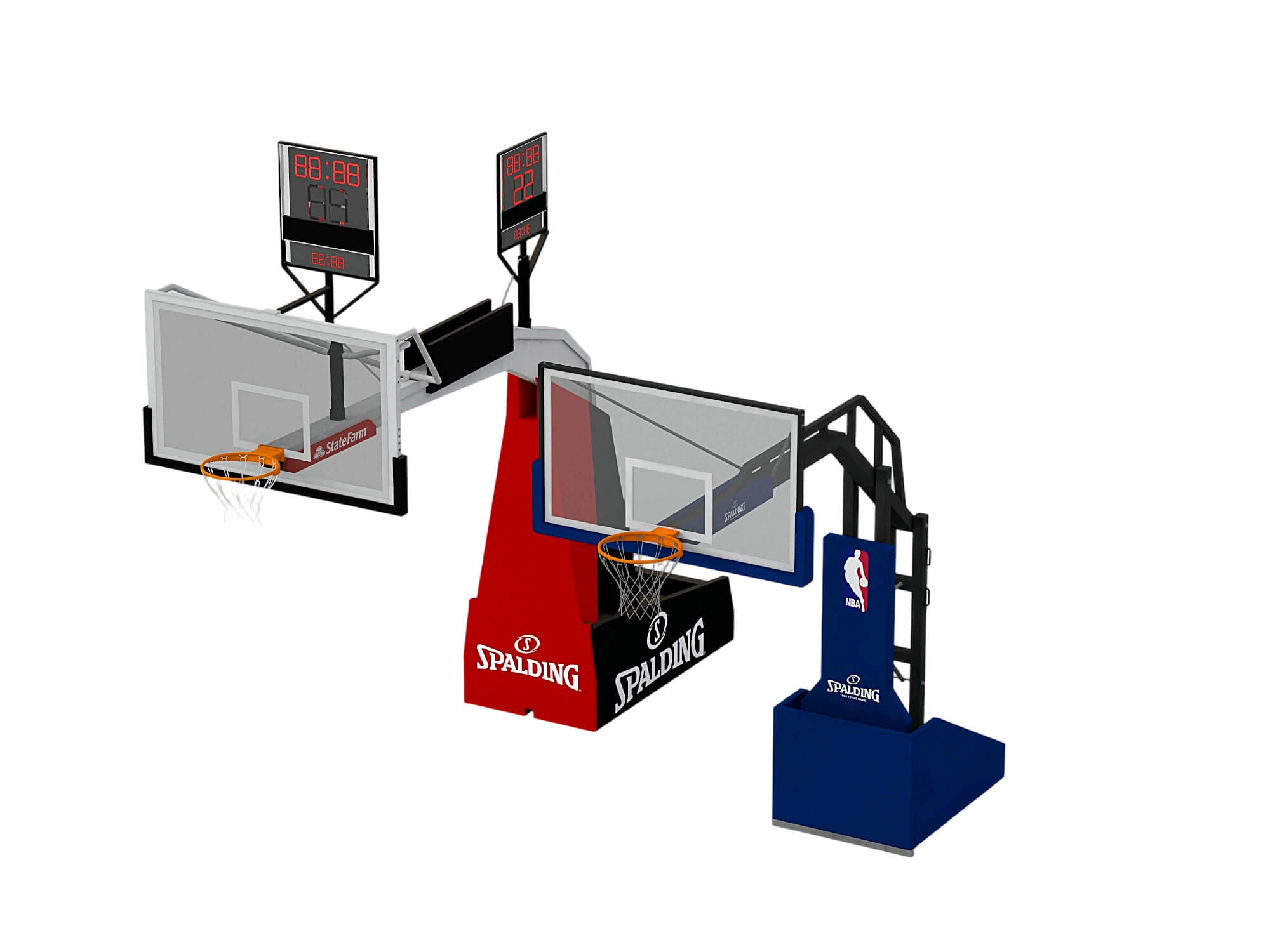 Professional Basketball Hoop Set with Shot Clocks and 3D Model