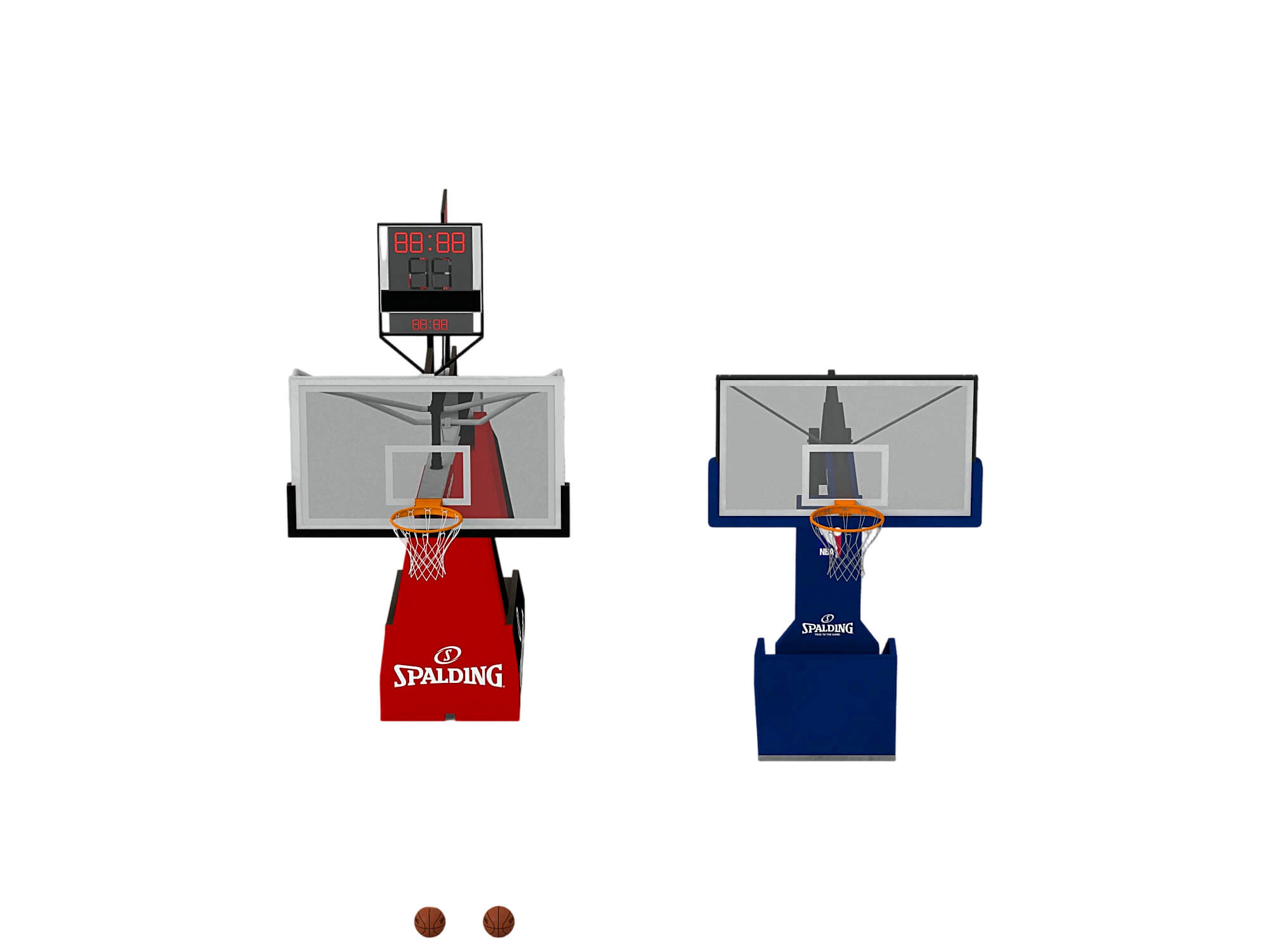 Professional Basketball Hoop Set with Shot Clocks and 3D Model