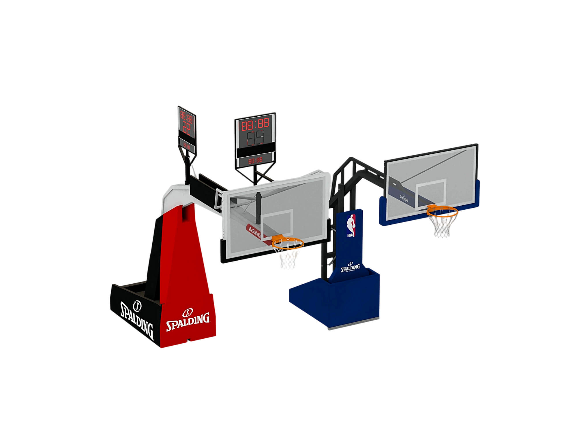 Professional Basketball Hoop Set with Shot Clocks and 3D Model