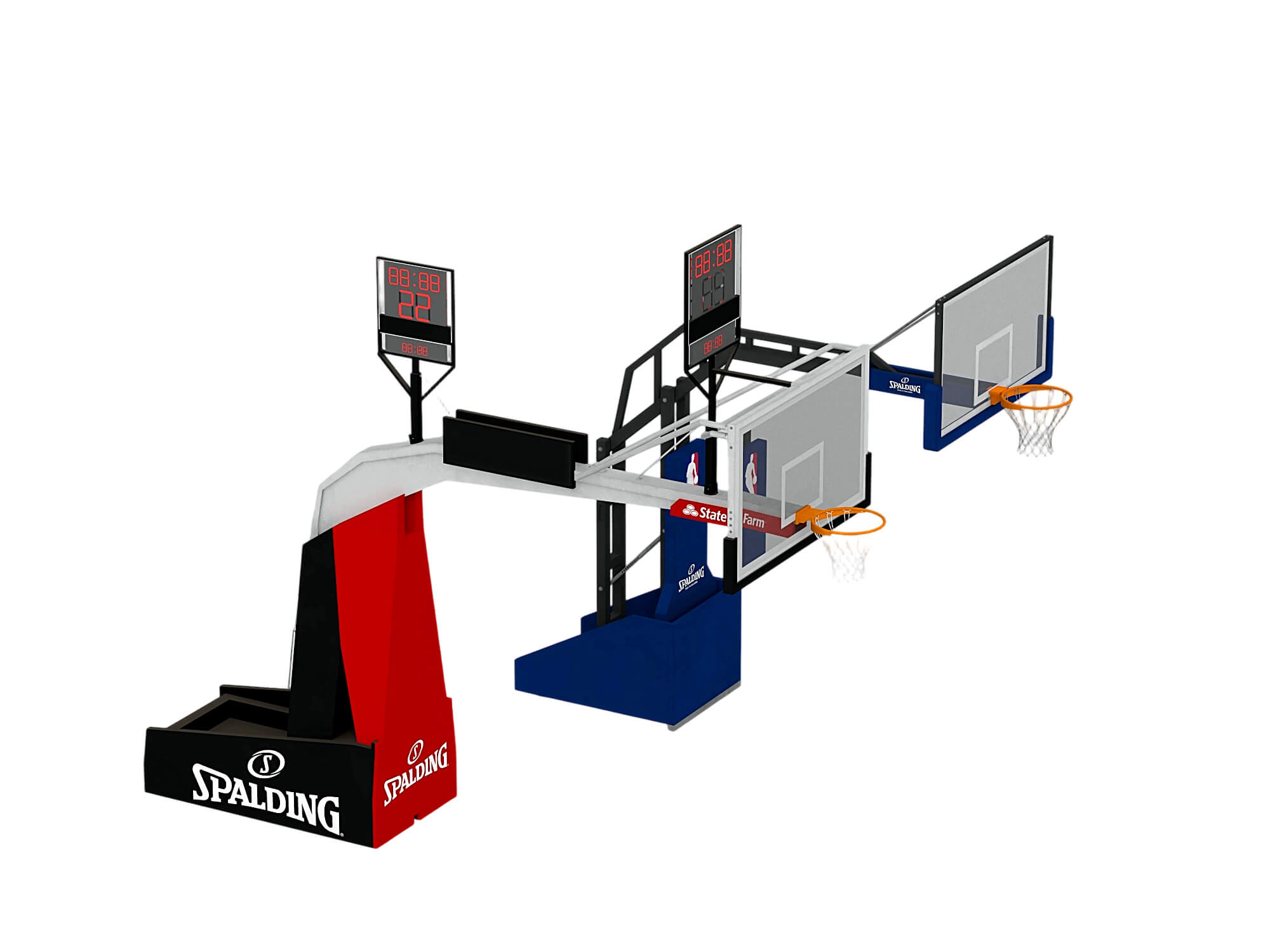 Professional Basketball Hoop Set with Shot Clocks and 3D Model