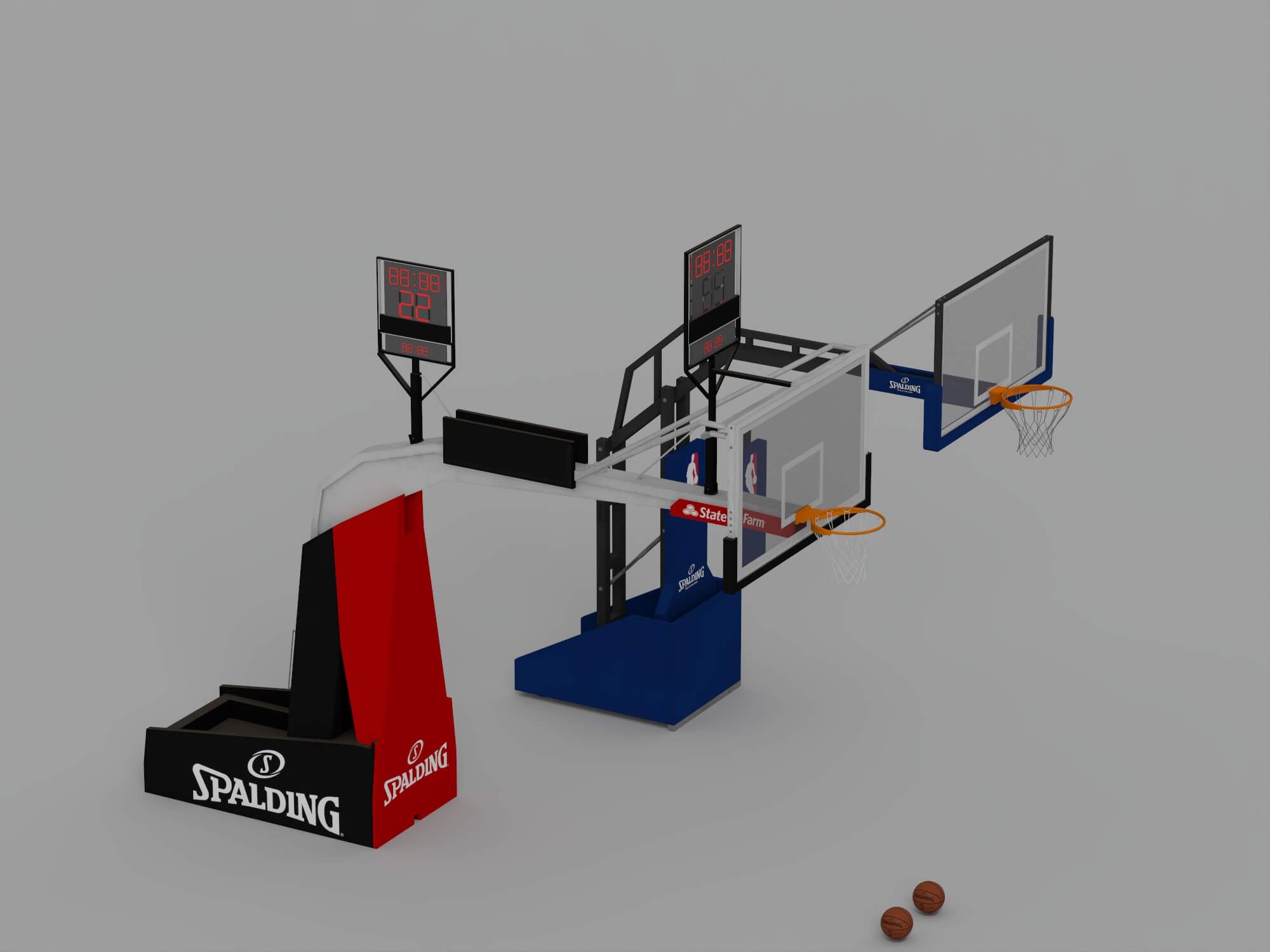 Professional Basketball Hoop Set with Shot Clocks and 3D Model