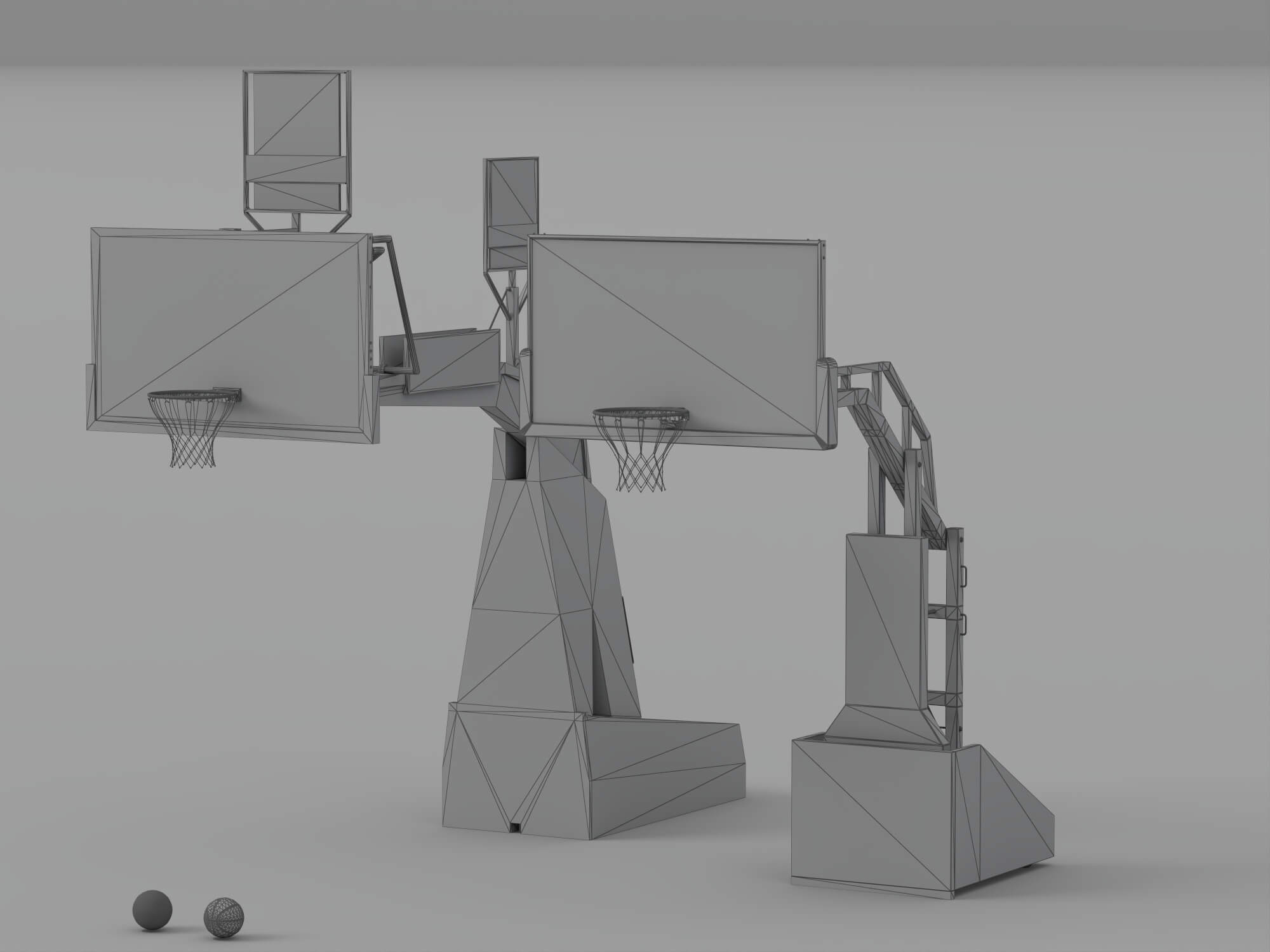 Professional Basketball Hoop Set with Shot Clocks and 3D Model