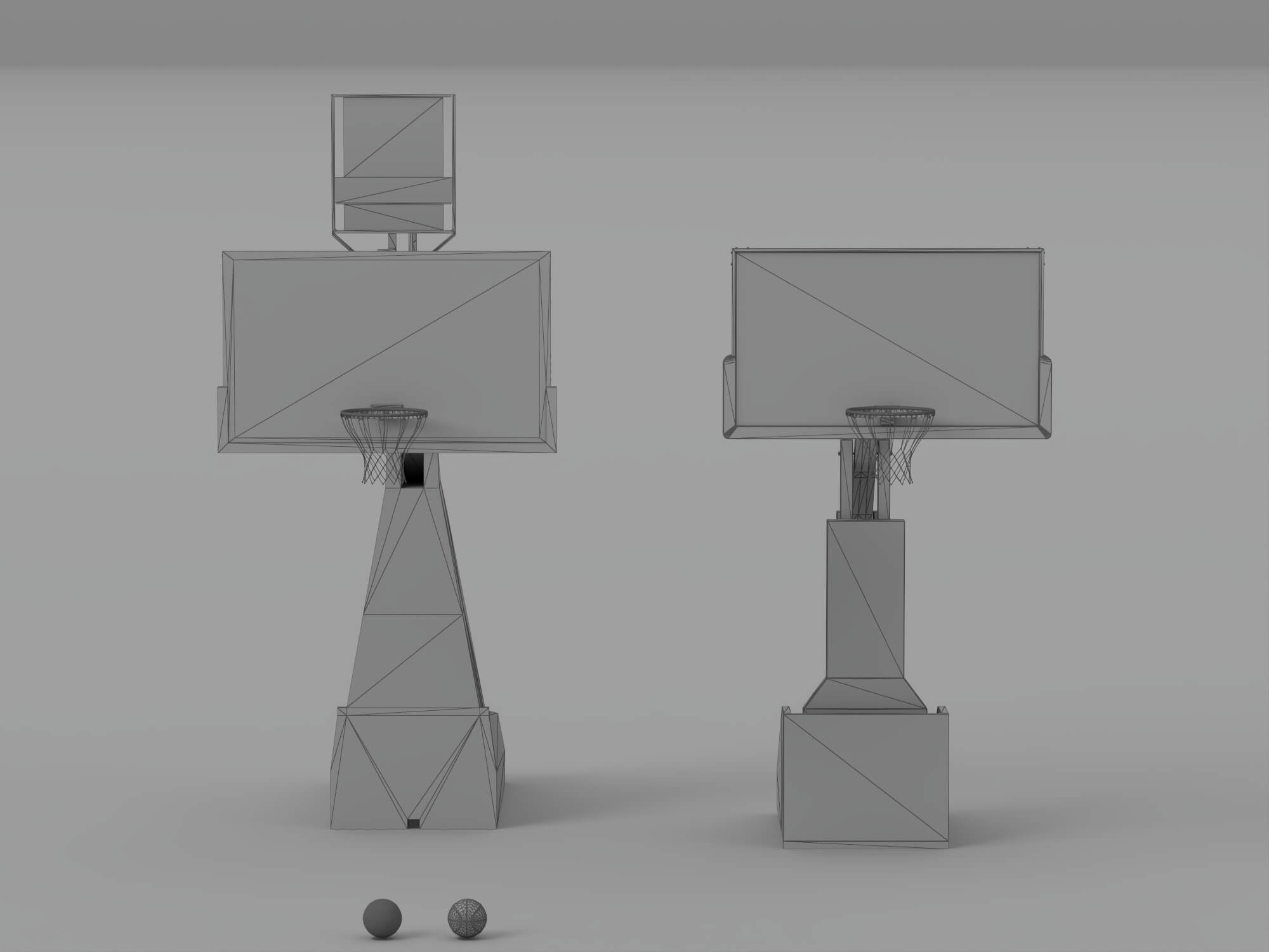 Professional Basketball Hoop Set with Shot Clocks and 3D Model
