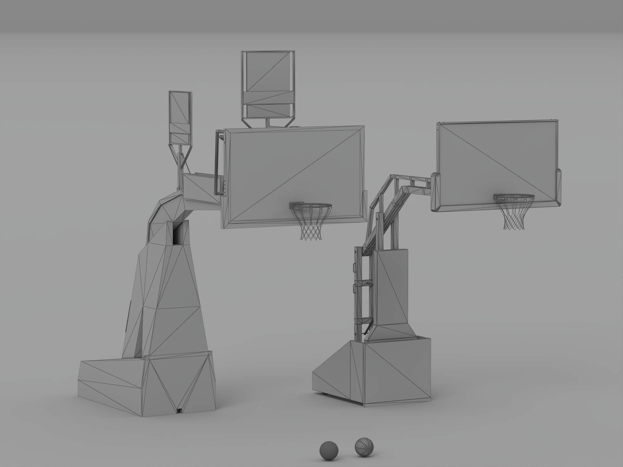 Professional Basketball Hoop Set with Shot Clocks and 3D Model