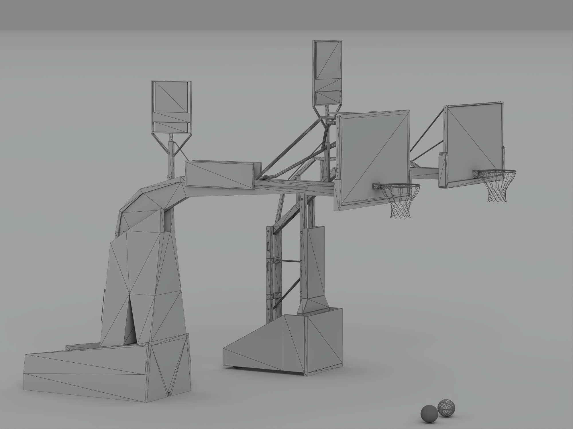 Professional Basketball Hoop Set with Shot Clocks and 3D Model