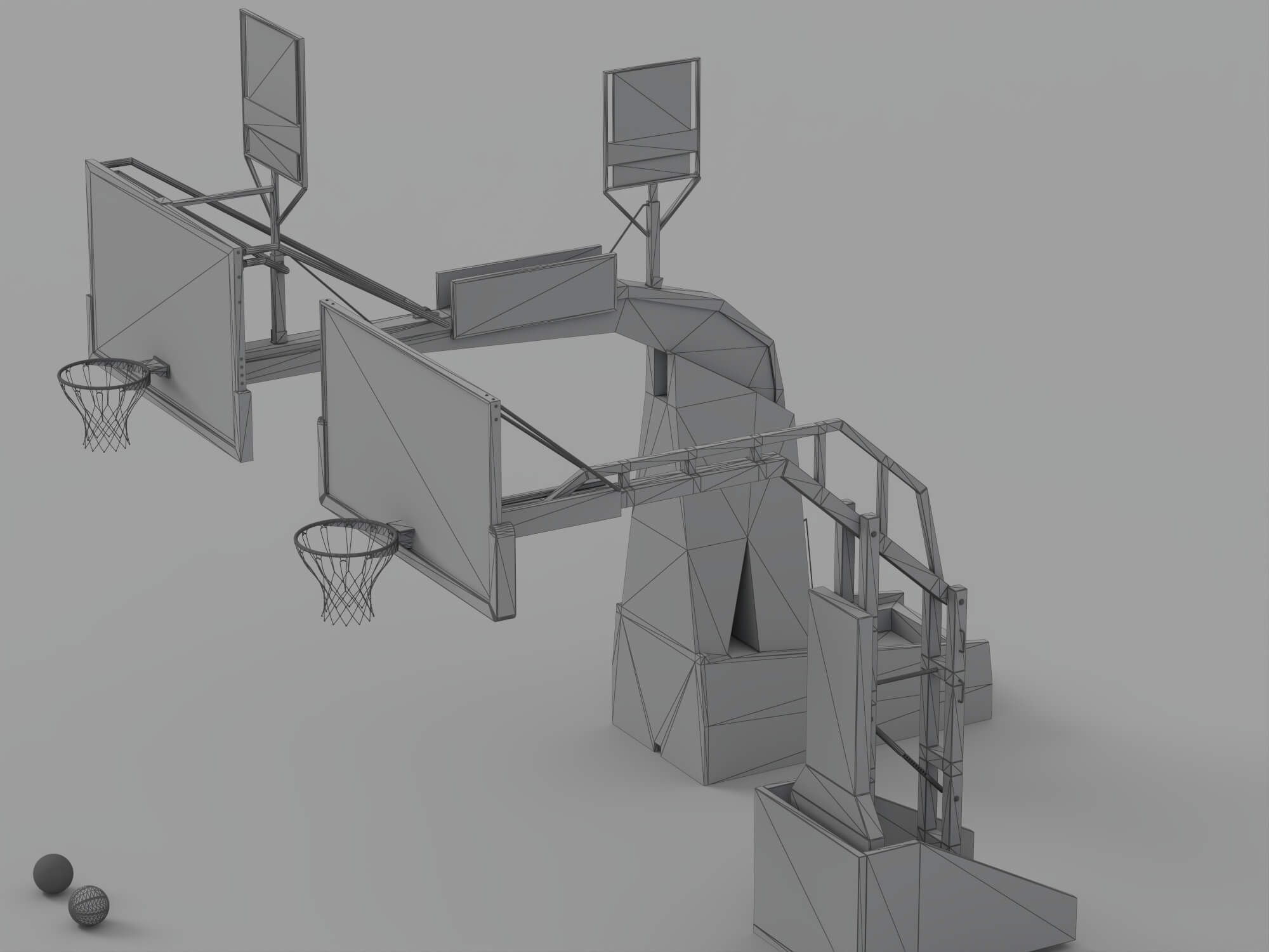Professional Basketball Hoop Set with Shot Clocks and 3D Model