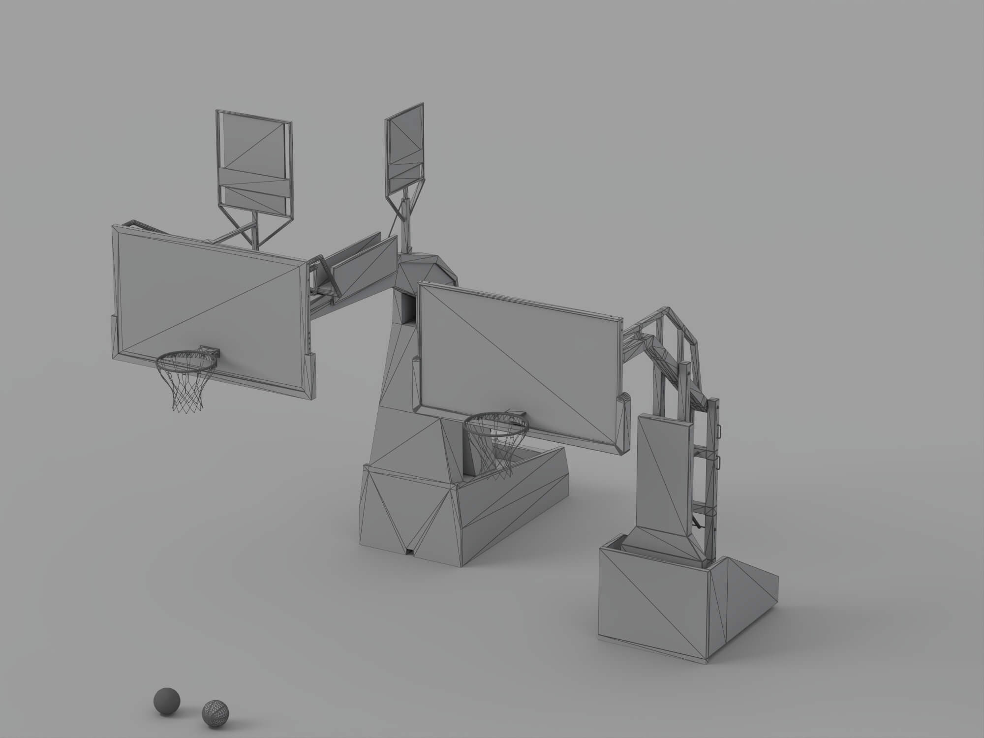Professional Basketball Hoop Set with Shot Clocks and 3D Model