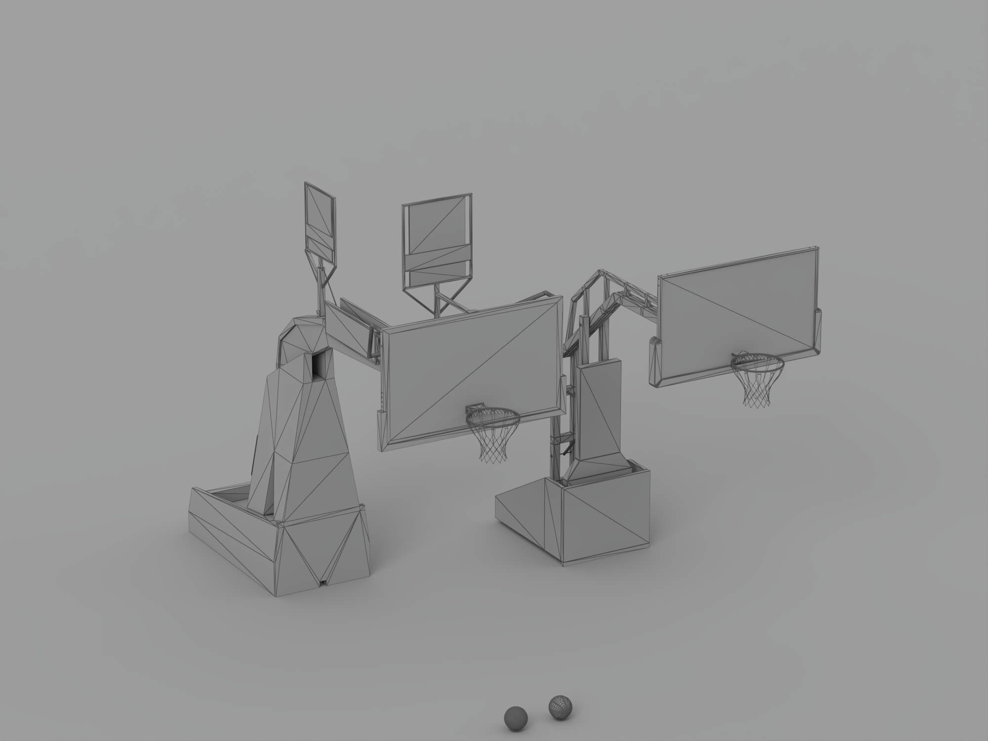 Professional Basketball Hoop Set with Shot Clocks and 3D Model