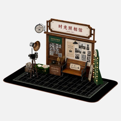Vintage Photo Studio Storefront Diorama Scene 3D Model