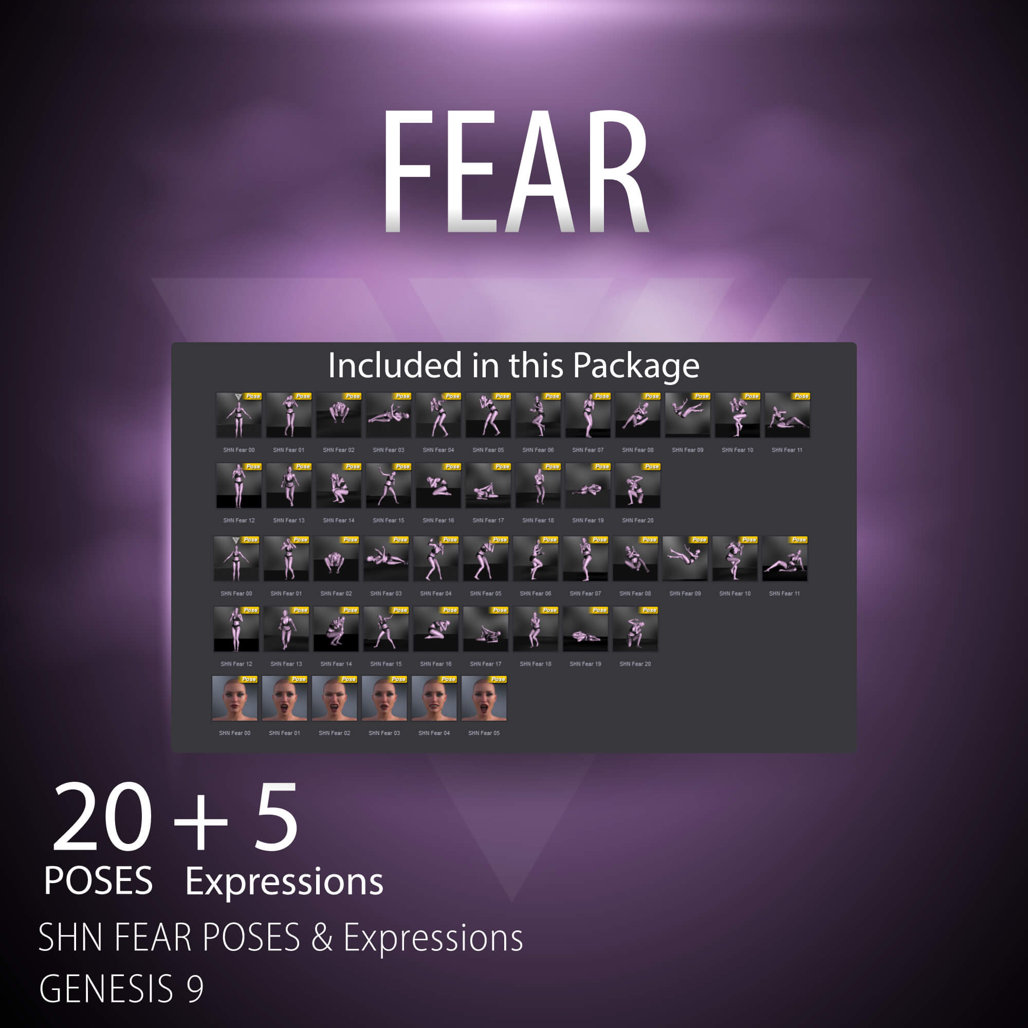 SHN Fear Poses and Expressions for G9F and G9M Daz Content