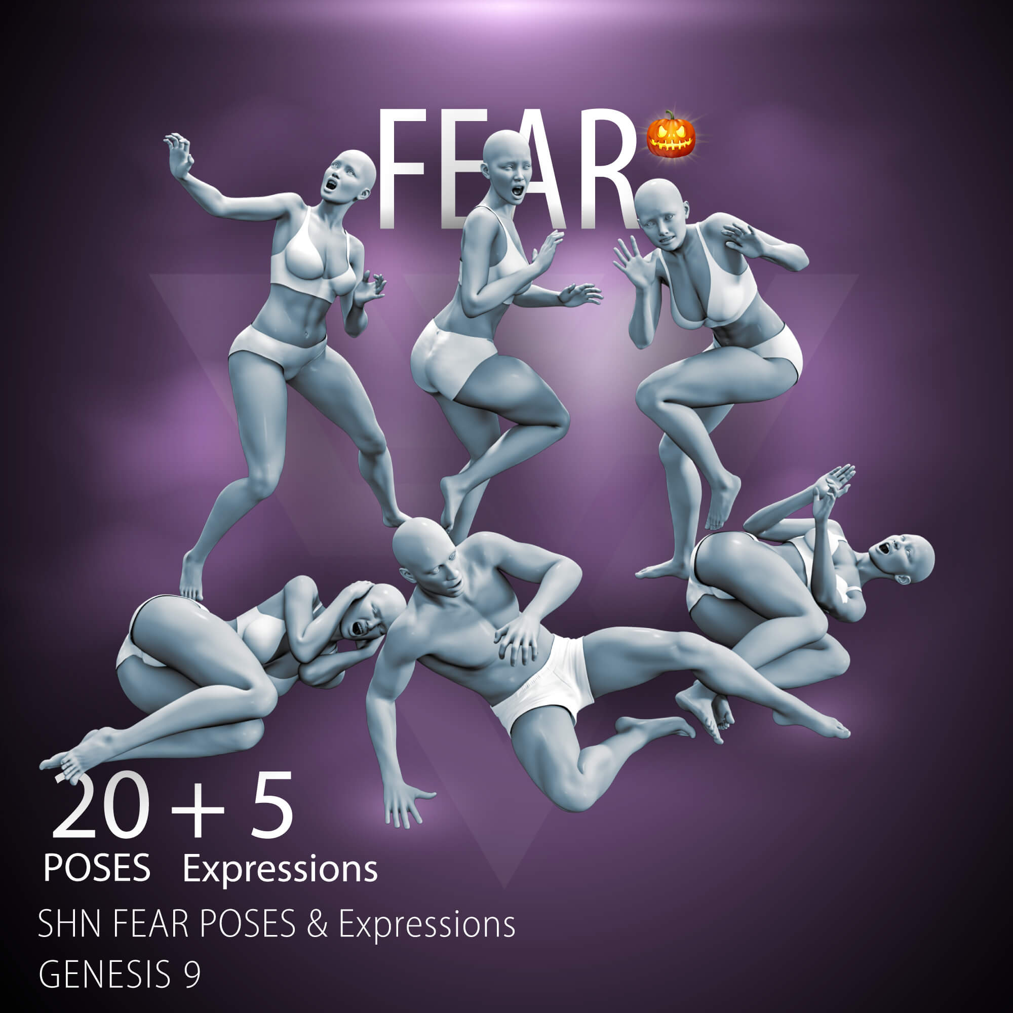 SHN Fear Poses and Expressions for G9F and G9M Daz Content