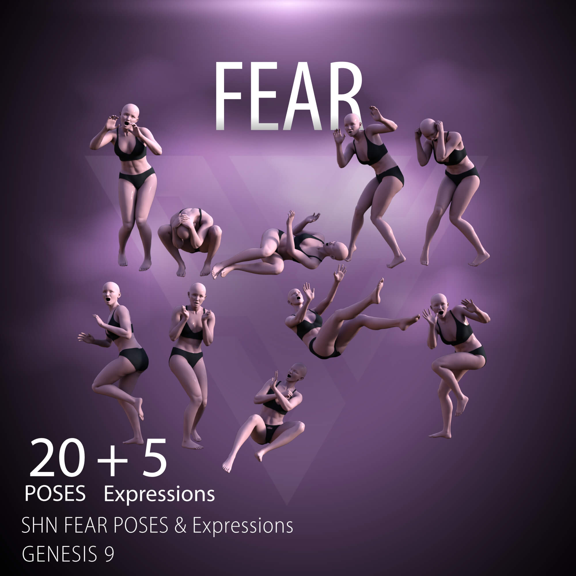 SHN Fear Poses and Expressions for G9F and G9M Daz Content