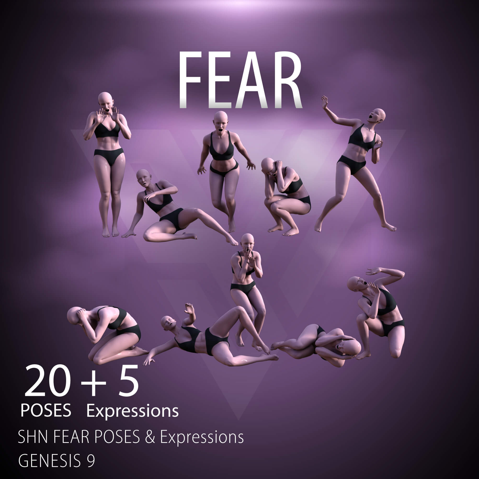 SHN Fear Poses and Expressions for G9F and G9M Daz Content