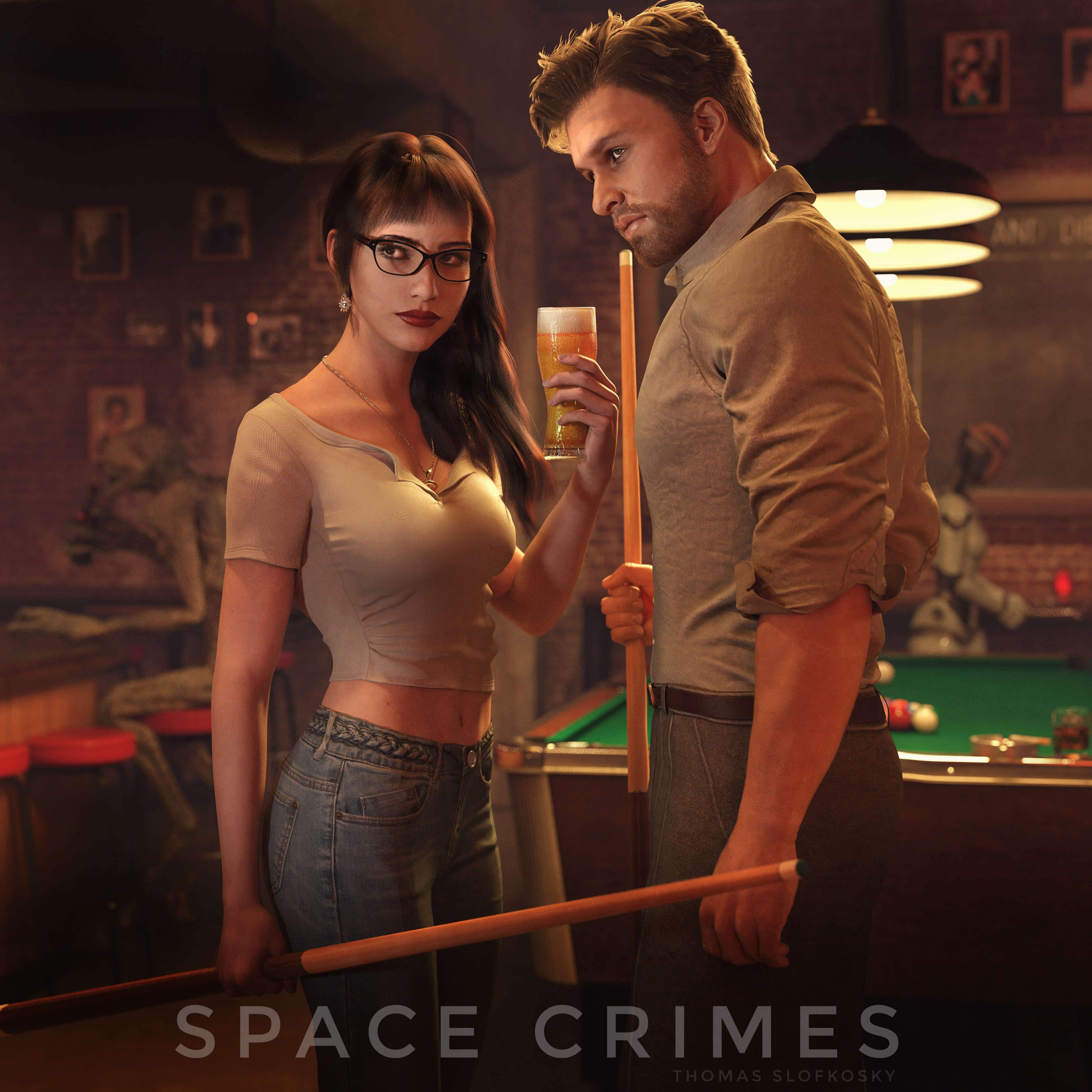 No AI The Bar on Lunar Outpost K-17 3D Render, Digital Artwork by slofkosky
