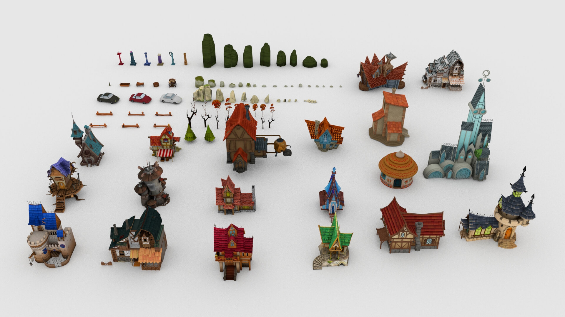 Fantasy Medieval Village Pack &ndash Stylized Medieval Buil 3D Model