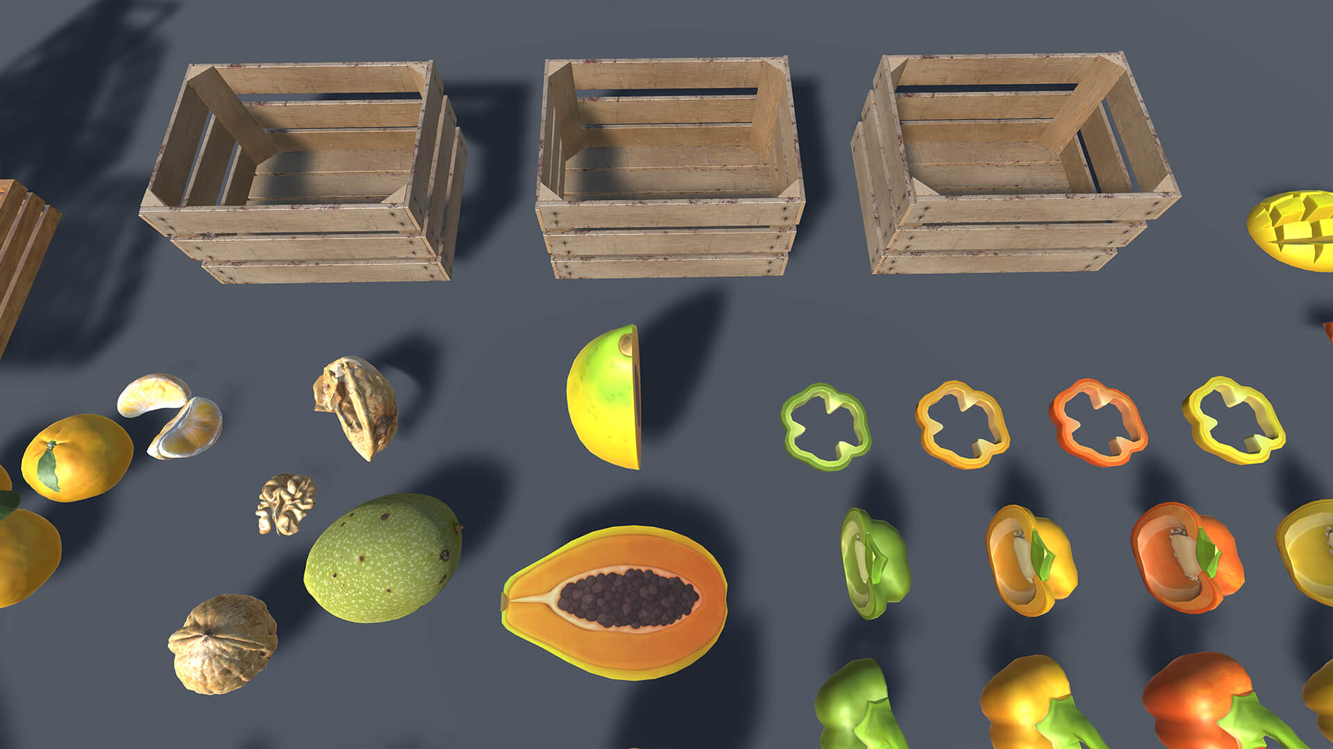 Fruits and Vegetables 3D Asset Pack with Wooden Crates &ampndas 3D Model