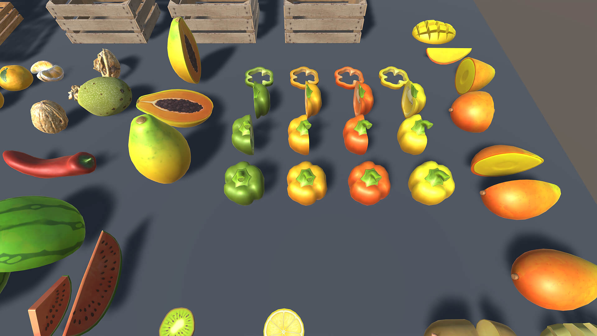 Fruits and Vegetables 3D Asset Pack with Wooden Crates &ampndas 3D Model