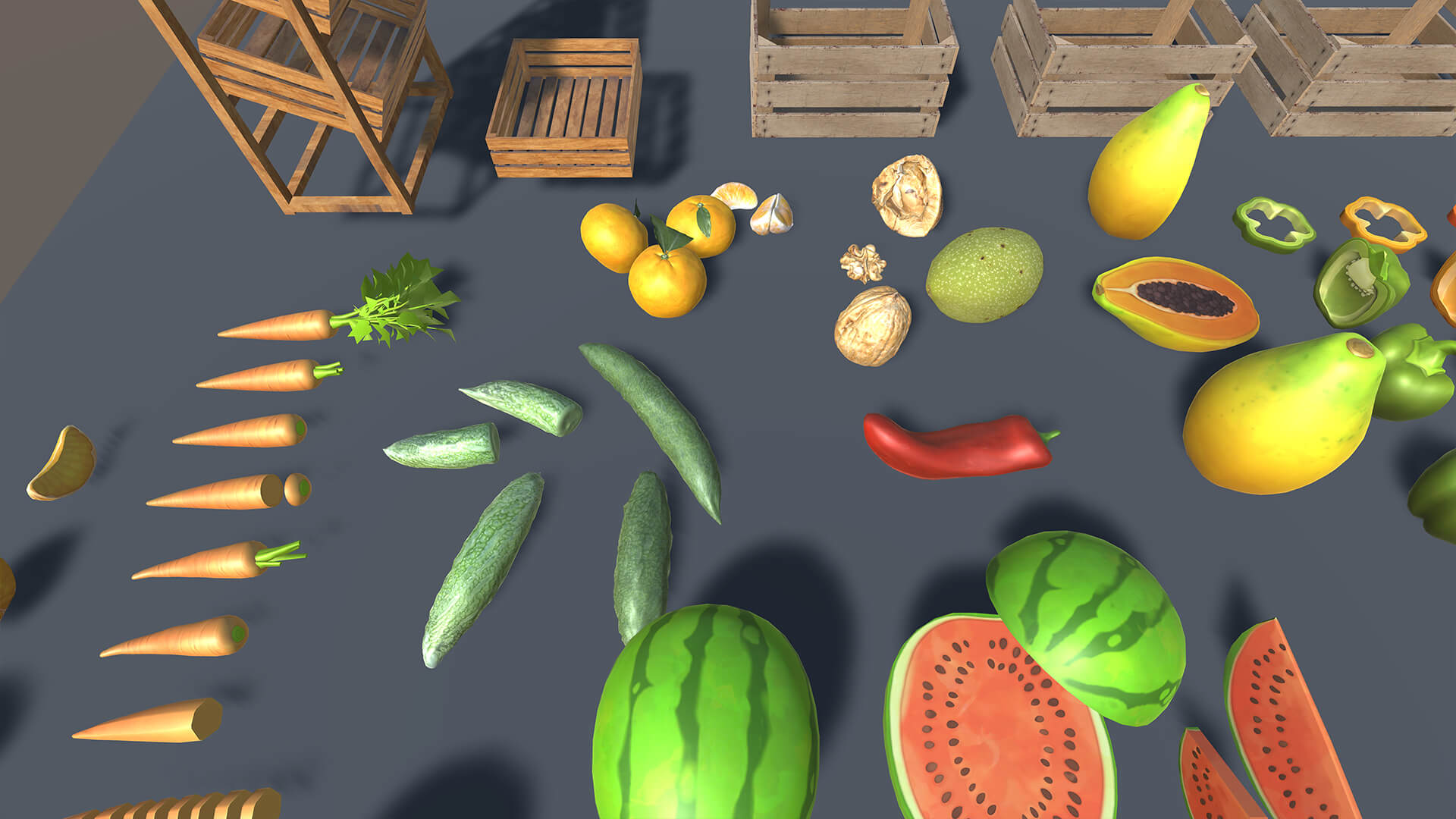 Fruits and Vegetables 3D Asset Pack with Wooden Crates &ndas 3D Model