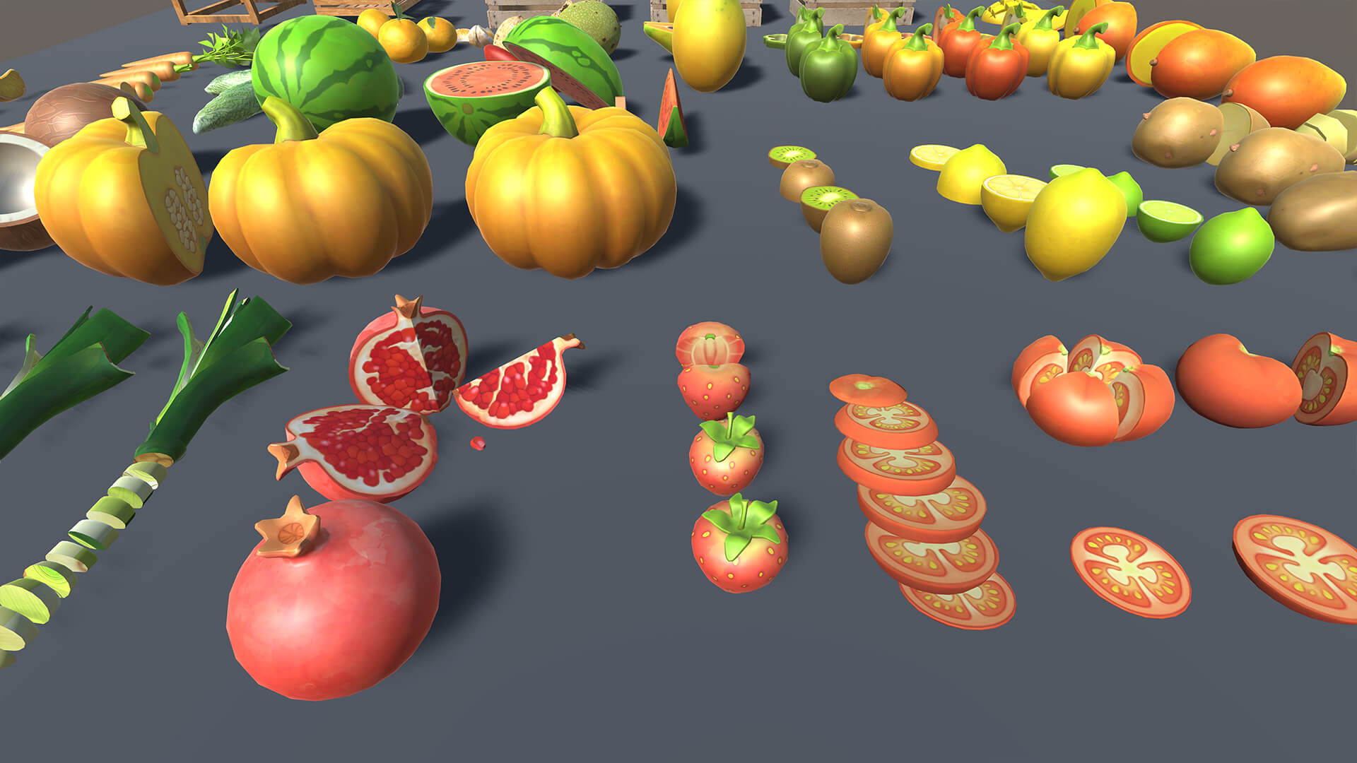 Fruits and Vegetables 3D Asset Pack with Wooden Crates &ndas 3D Model